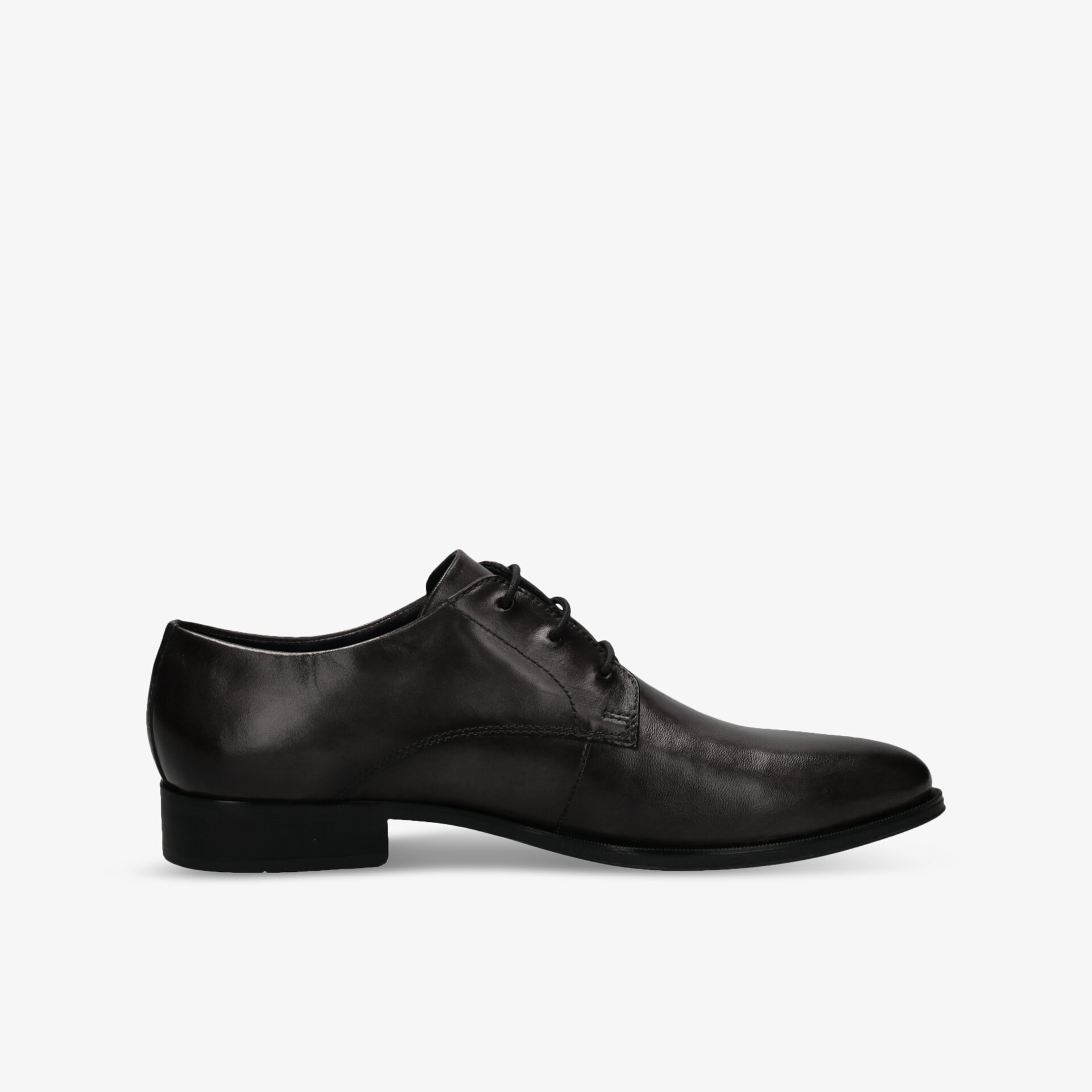 Eleganter schwarzer Lederschuh mit klassischem Design und hochwertigen Materialien seitlich abgebildet.