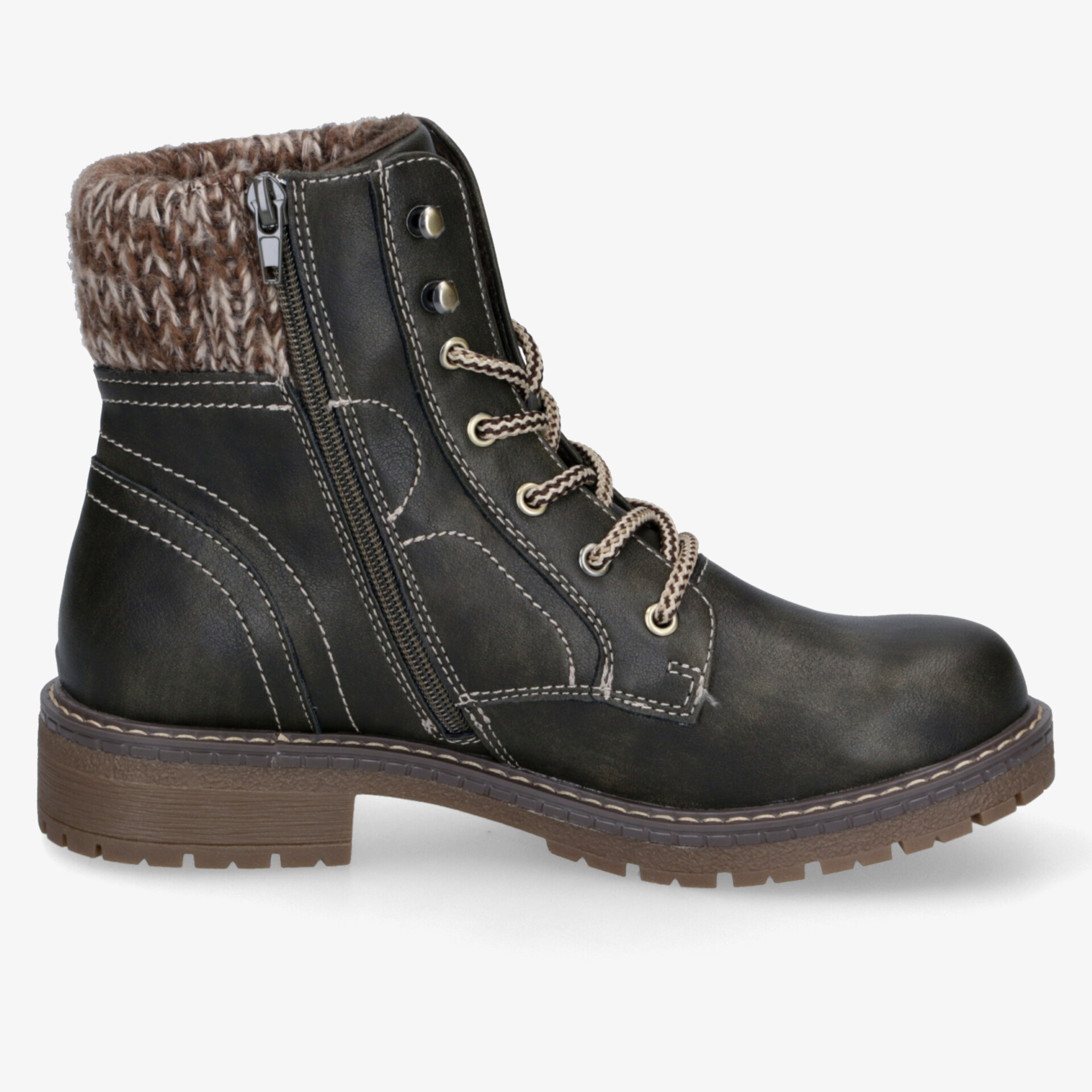 Robuste schwarze Stiefelette mit warmer Fütterung und praktischer Schnürung für optimalen Komfort und Stil.