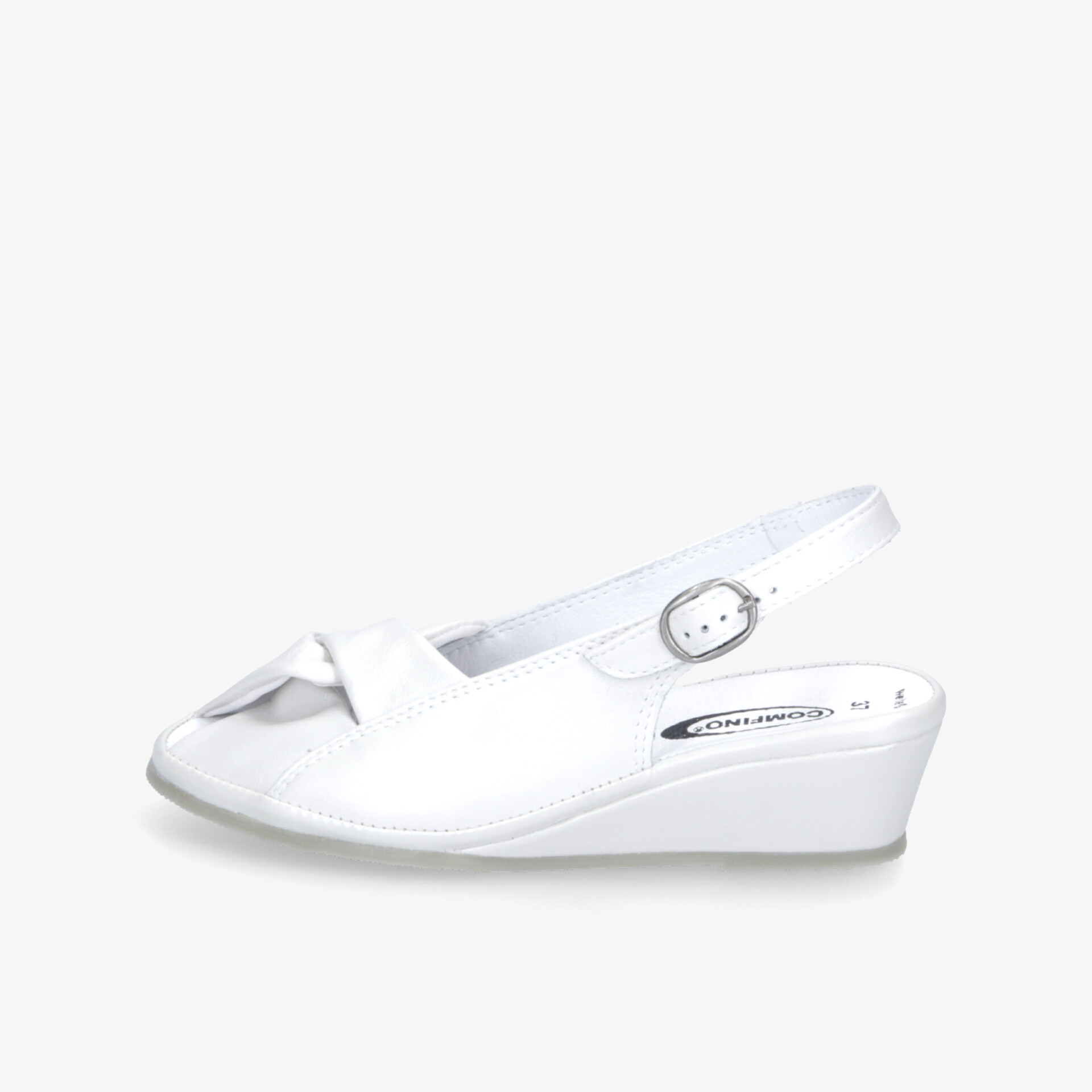 Weiße Keilsandalette mit verstellbarem Riemen und bequemem Fußbett, ideal für komfortables Tragen