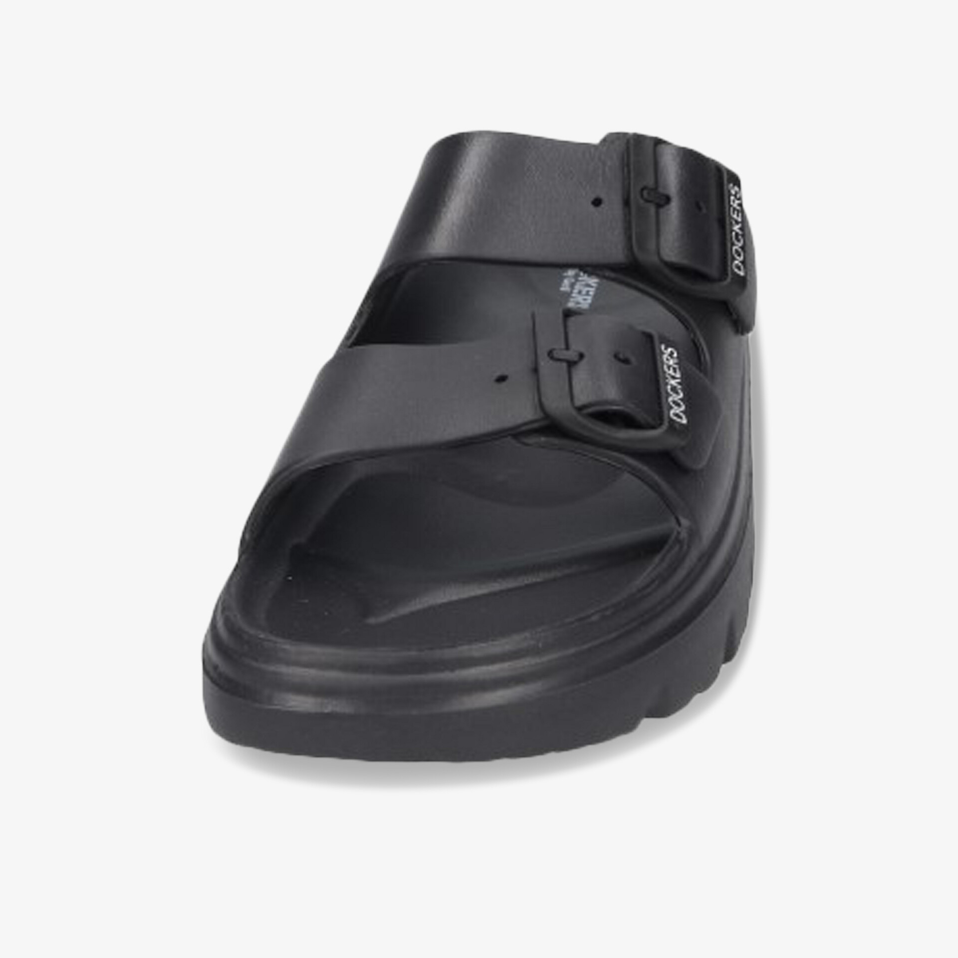 Schwarze komfortable Sandale mit verstellbaren Schnallen und ergonomischer Passform, rutschfeste Sohle