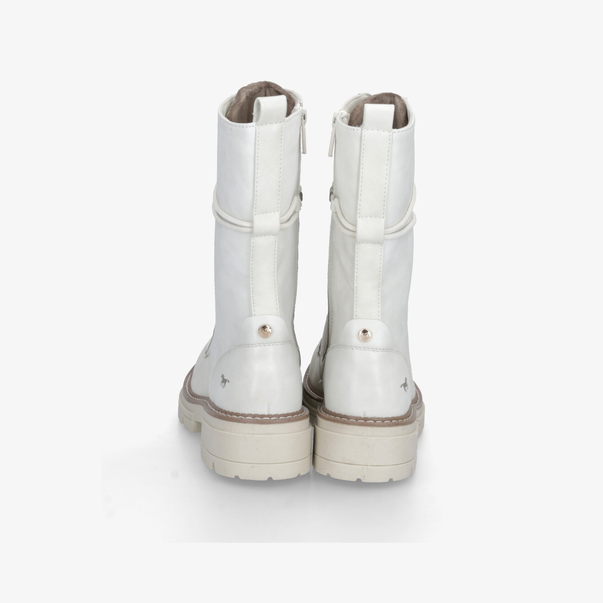 Weiße Stiefel Rückansicht mit hohem Schaft und robuster Sohle, modisch und bequem