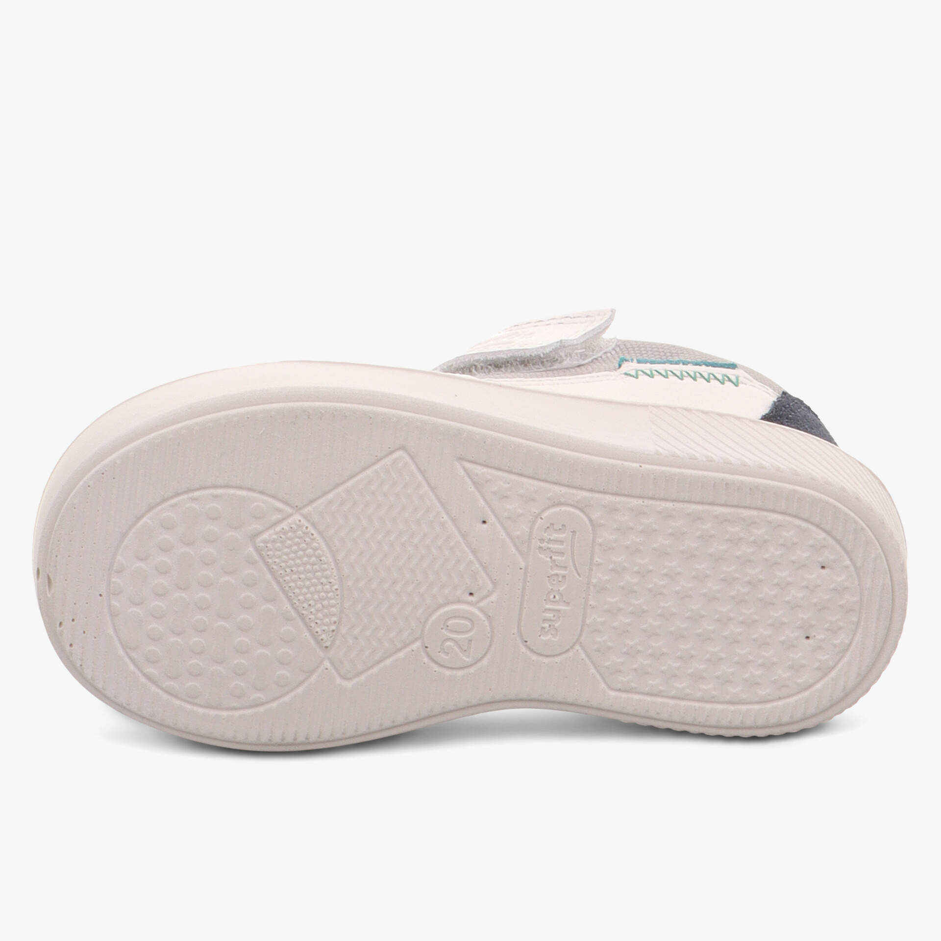 Weiße Schuhsohle mit gutem Grip und langlebigem Profil für rutschfesten Halt