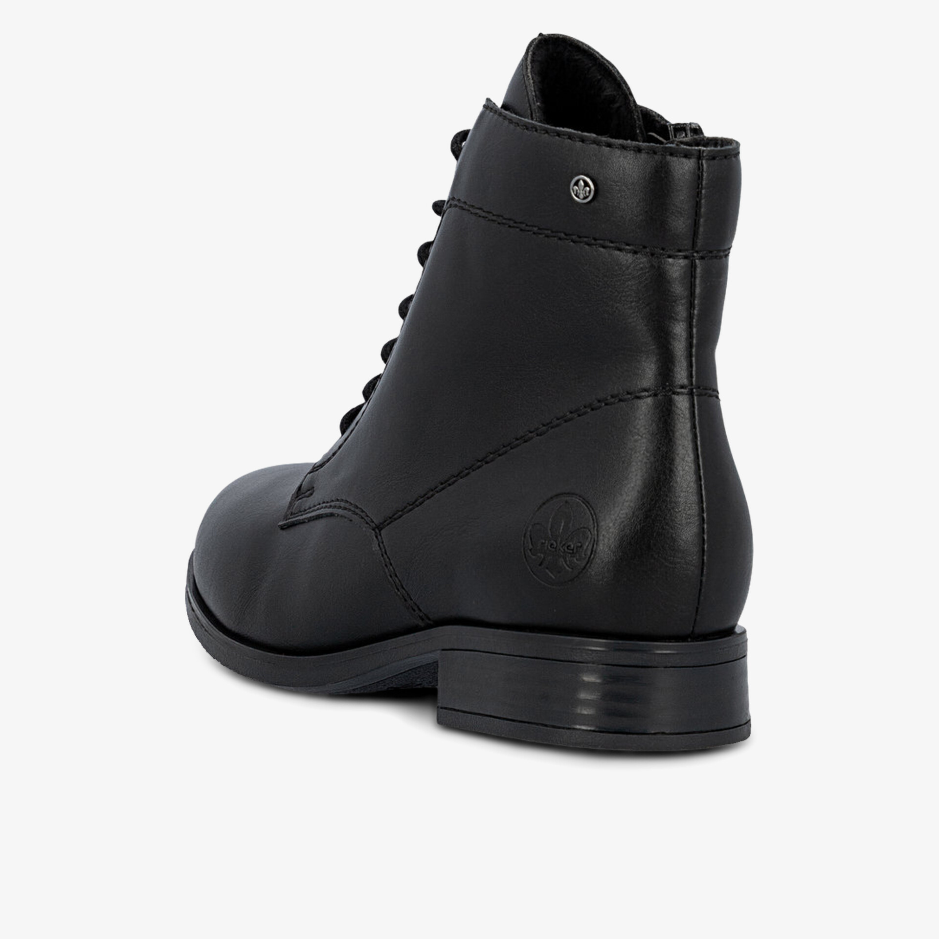 Schwarzer Lederstiefel mit robuster Schnürung und stabilem Absatz, geeignet für verschiedene Anlässe