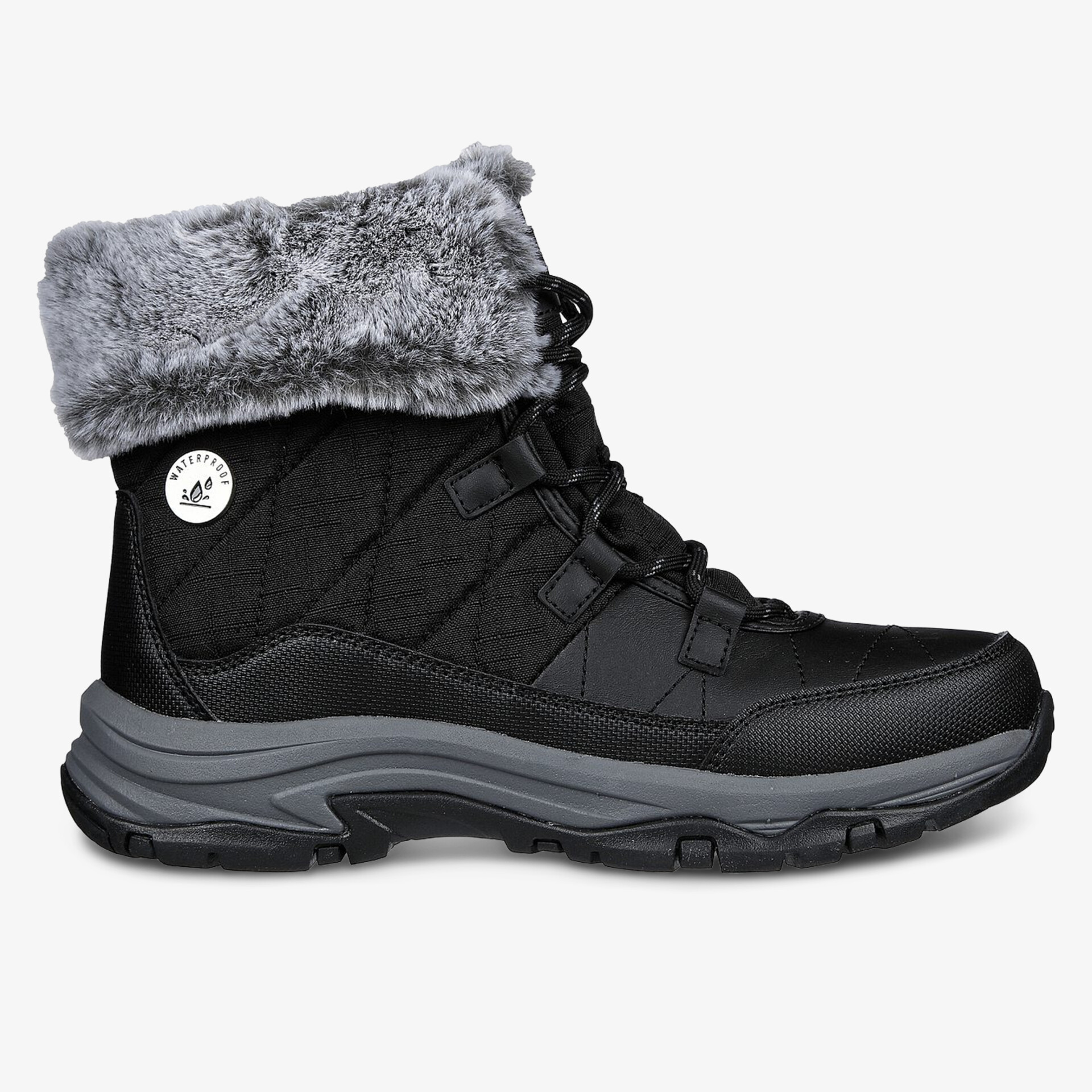 Warmer schwarzer Winterschuh mit weichem Fellrand und rutschfester Sohle für sicheren Halt