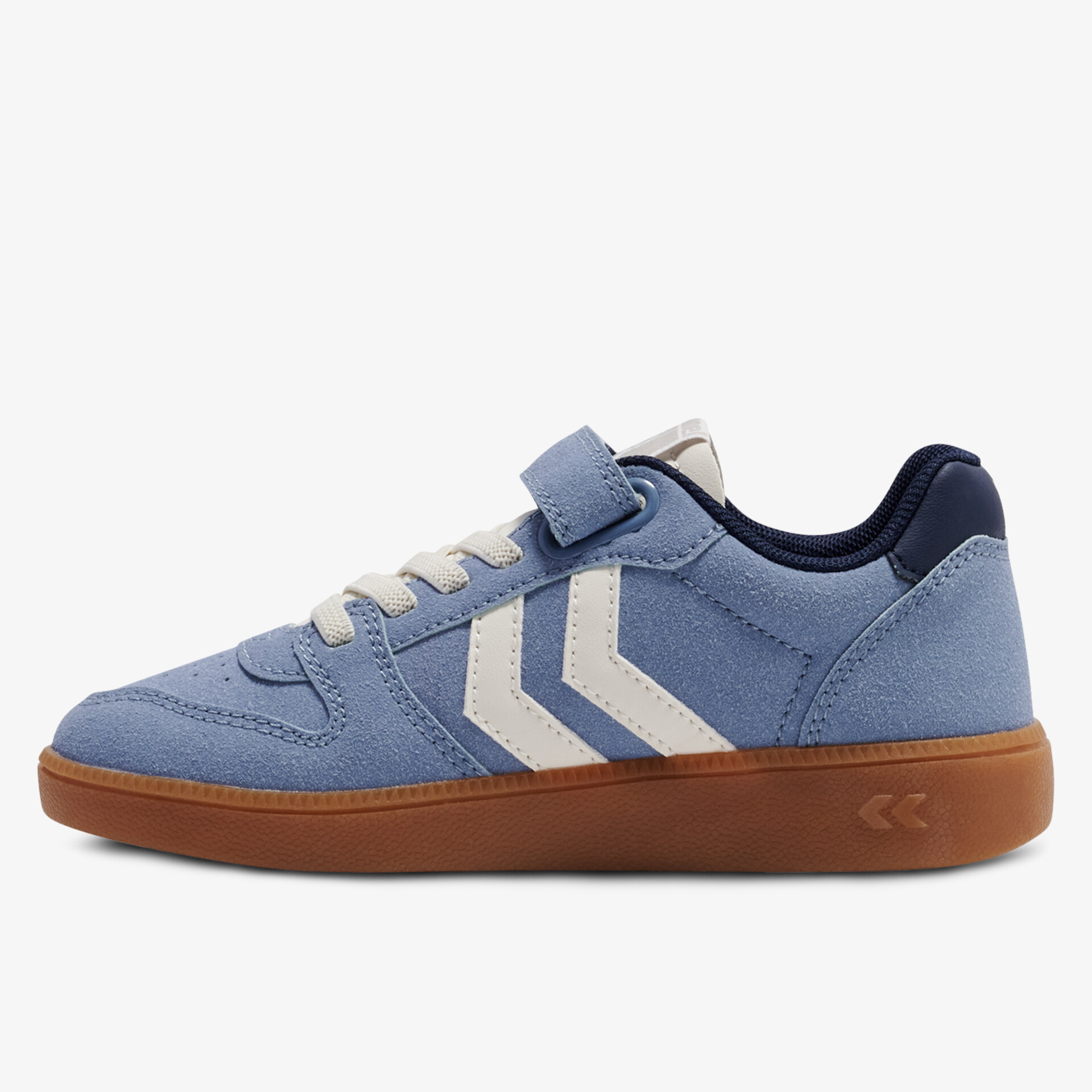 Stylischer blauer Sneaker mit Klettverschluss und rutschfester Sohle.