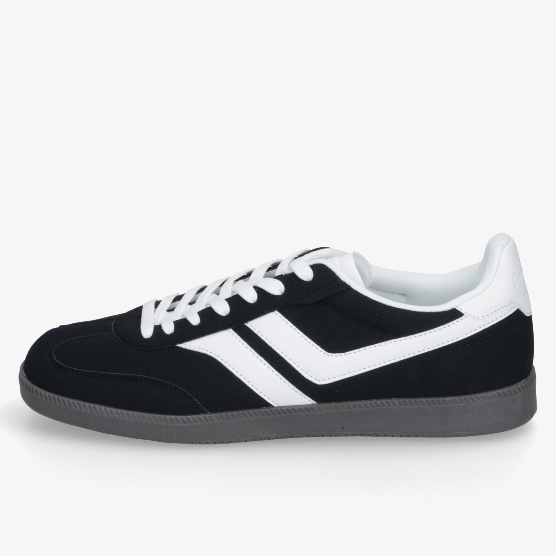 Moderner schwarzer Sneaker mit weißen Akzenten und bequemer Passform, rutschfeste Sohle für optimalen Halt