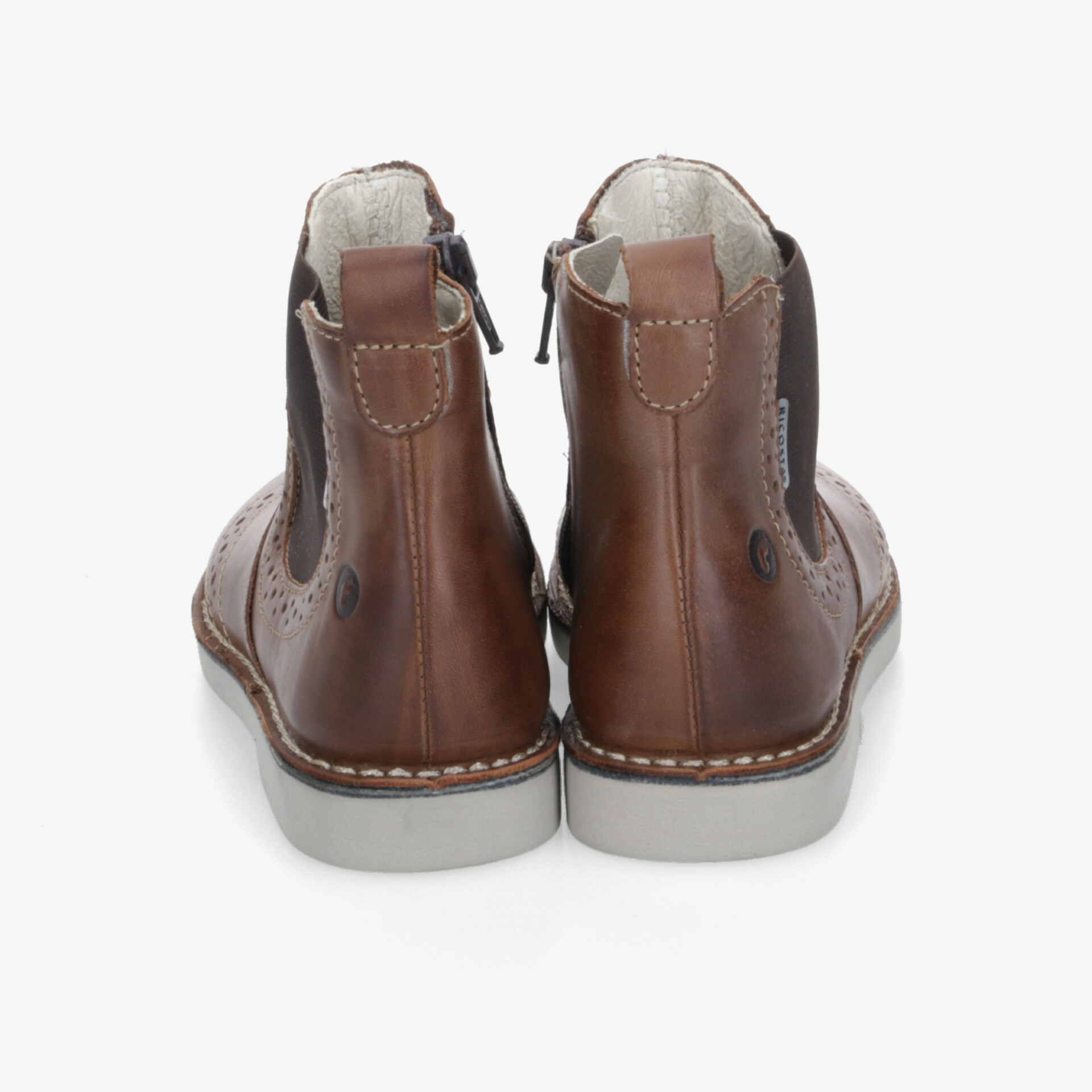 Robuste braune Lederstiefel mit Reißverschluss und weißer Sohle, langlebig und bequem