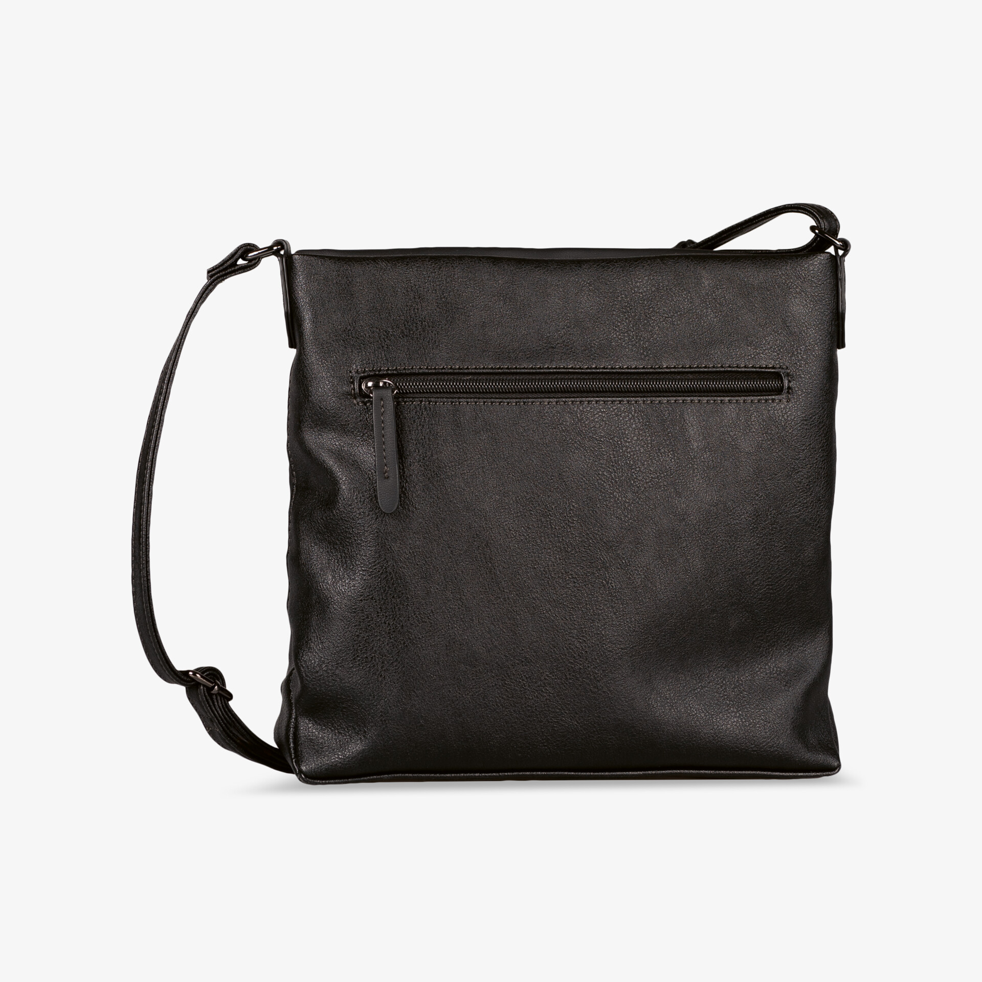 Schwarze Umhängetasche mit Reißverschlussfach und verstellbarem Schulterriemen, glattes und funktionales Design