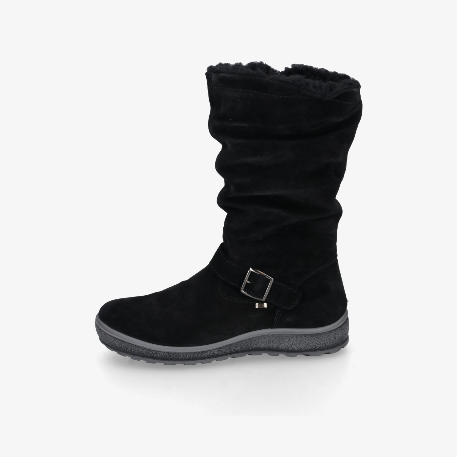 Schwarzer Winterstiefel mit weichem Innenfutter und verstellbarer Schnalle, flexible und rutschfeste Sohle