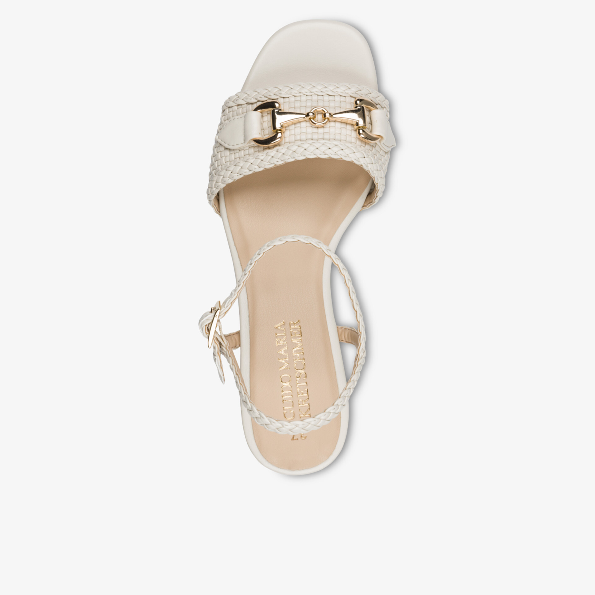 Beige Riemchensandale mit goldener Schnalle, modisch und bequem für sommerliche Anlässe