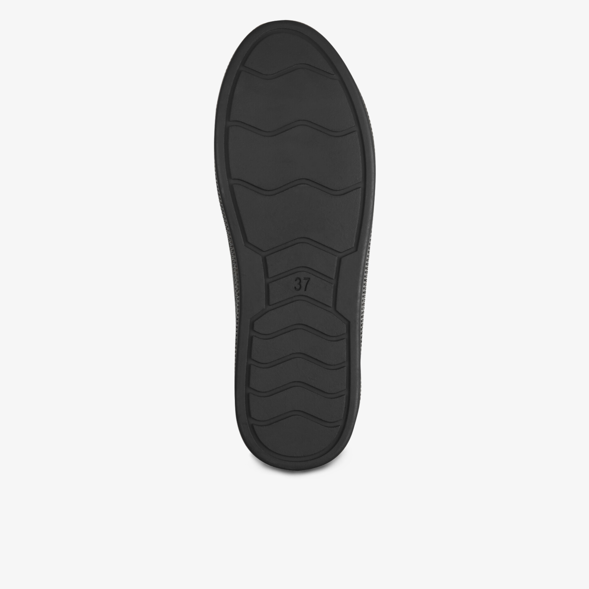 Schwarze, robuste und rutschfeste Schuhsohle mit markantem Profil für optimalen Halt