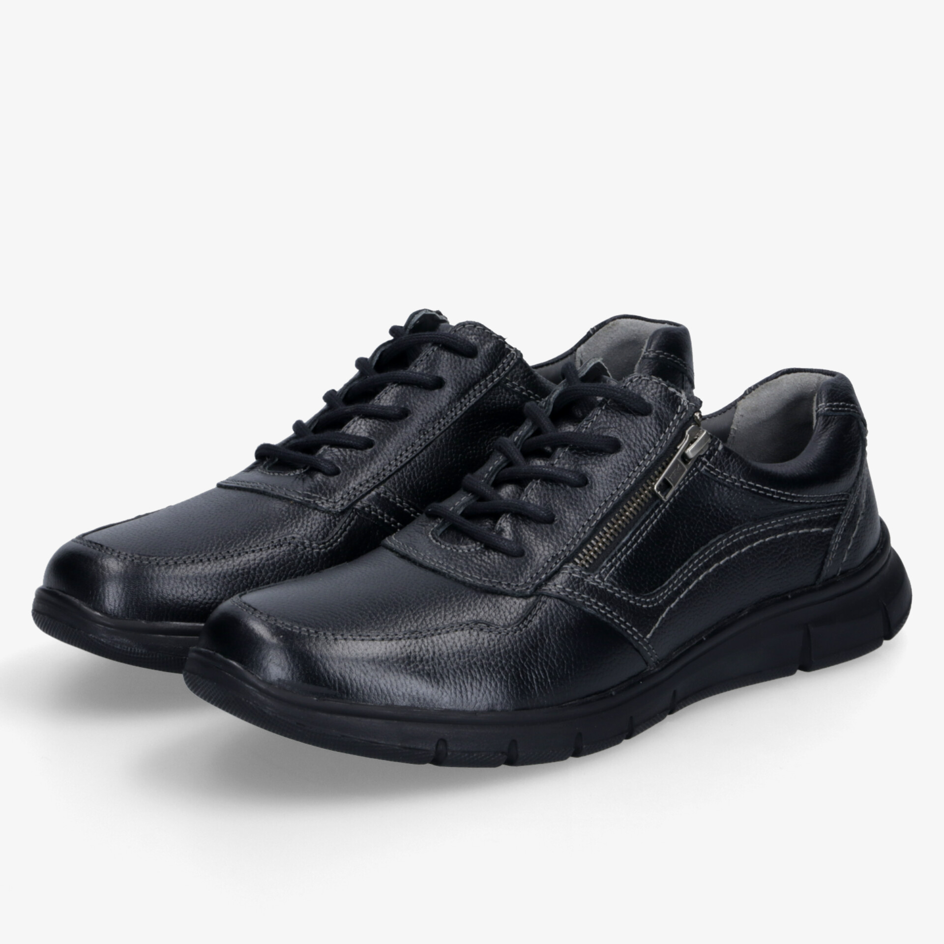 Schwarze Freizeitschuhe aus Leder mit Reißverschluss und gepolstertem Innenbereich für hohen Tragekomfort