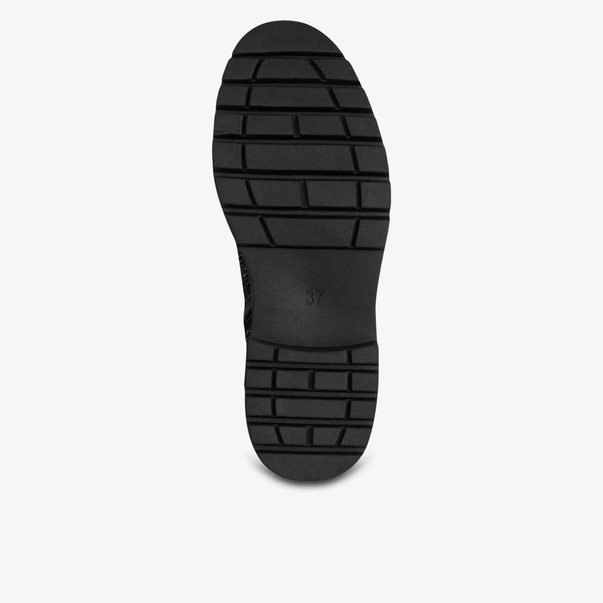 Robuste und rutschfeste schwarze Laufsohle mit langlebigem Profil für sicheren Halt