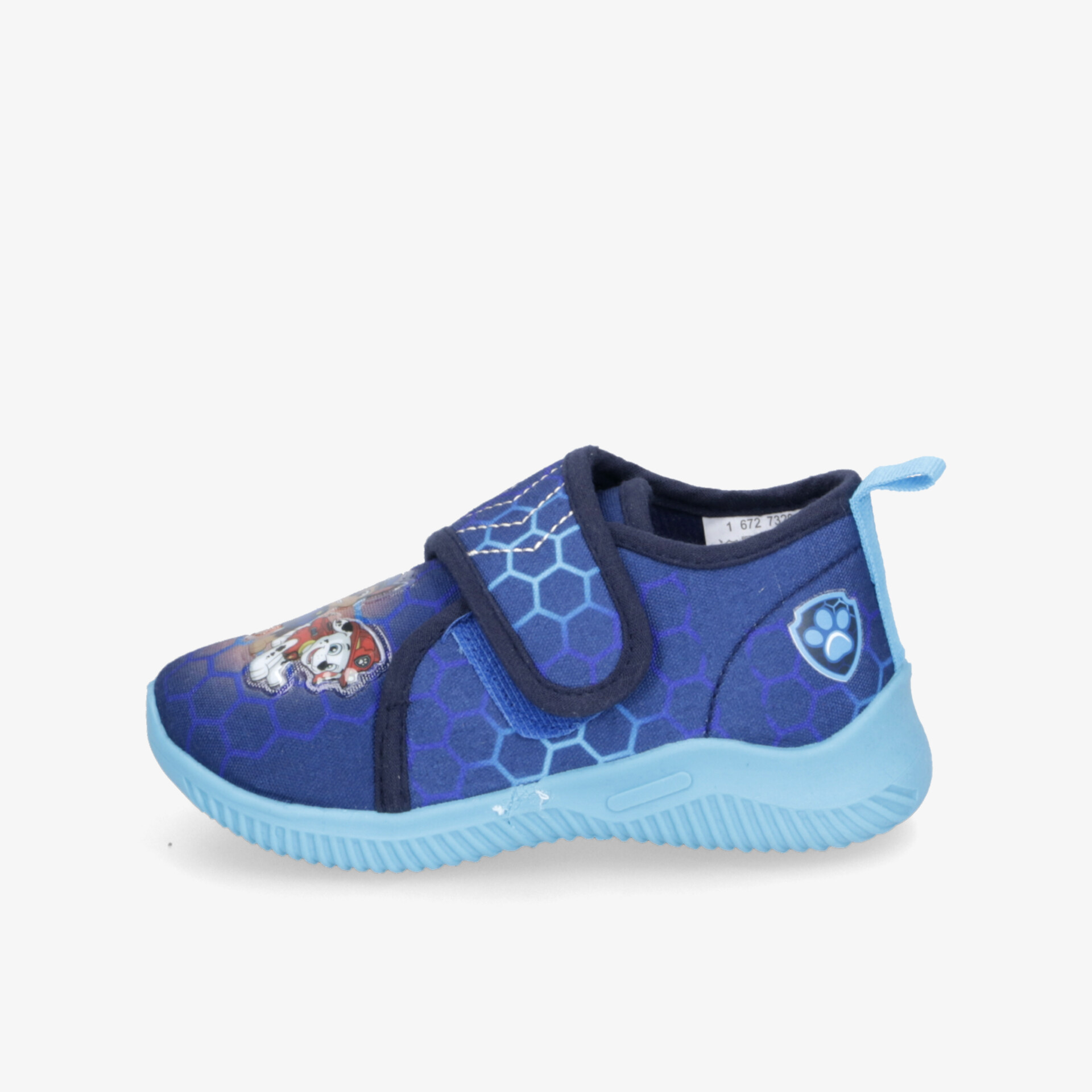 Blauer Kinderschuh mit leichtem, flexiblem Material und rutschfester Sohle, praktischem Klettverschluss für einfachen Halt