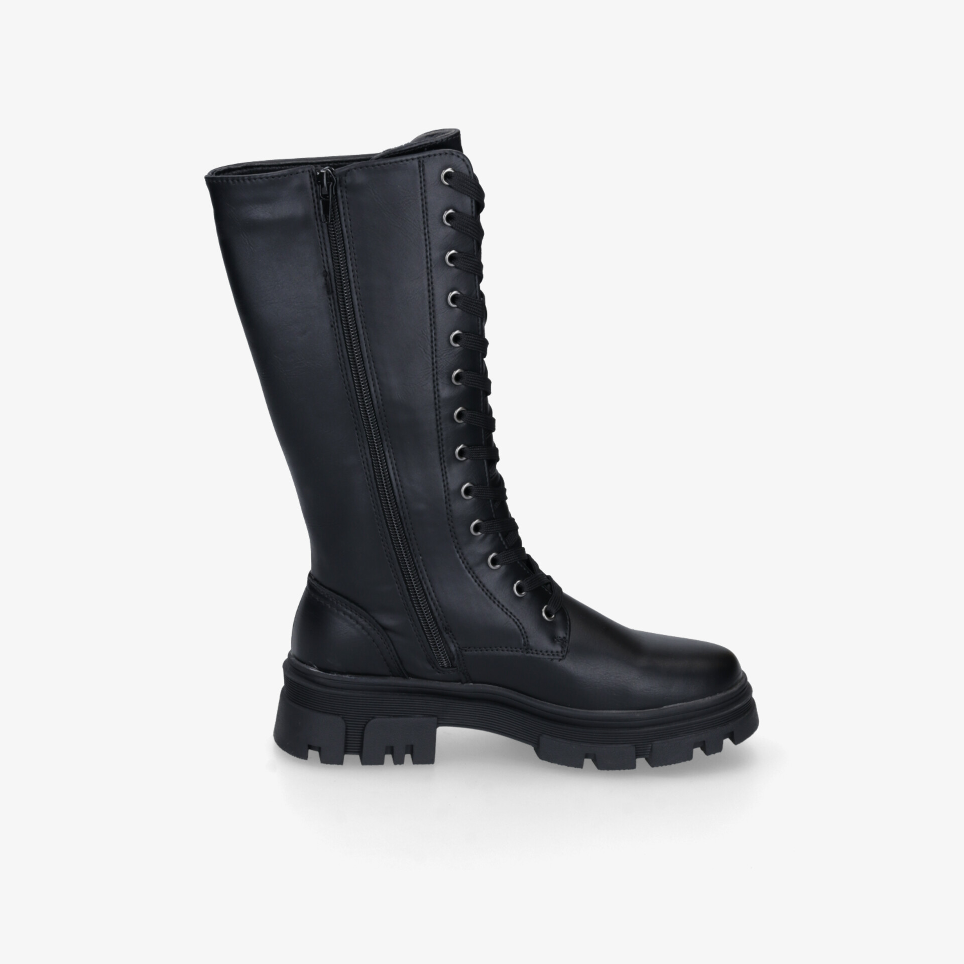 Robuster Stiefel mit hoher Schnürung und Reißverschluss, dicke Profilsohle für sicheren Halt