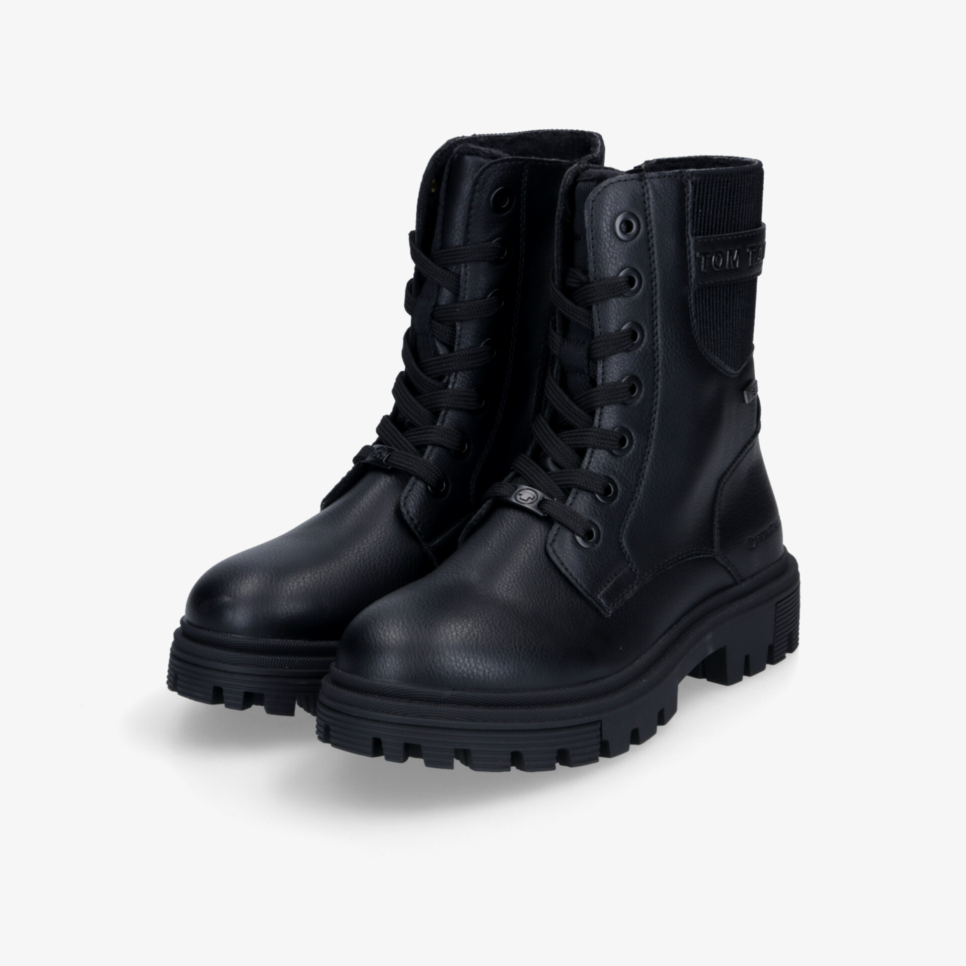 Robuste schwarze Schnürboots aus hochwertigem Leder mit rutschfester Sohle und stabiler Form, paarweise abgebildet