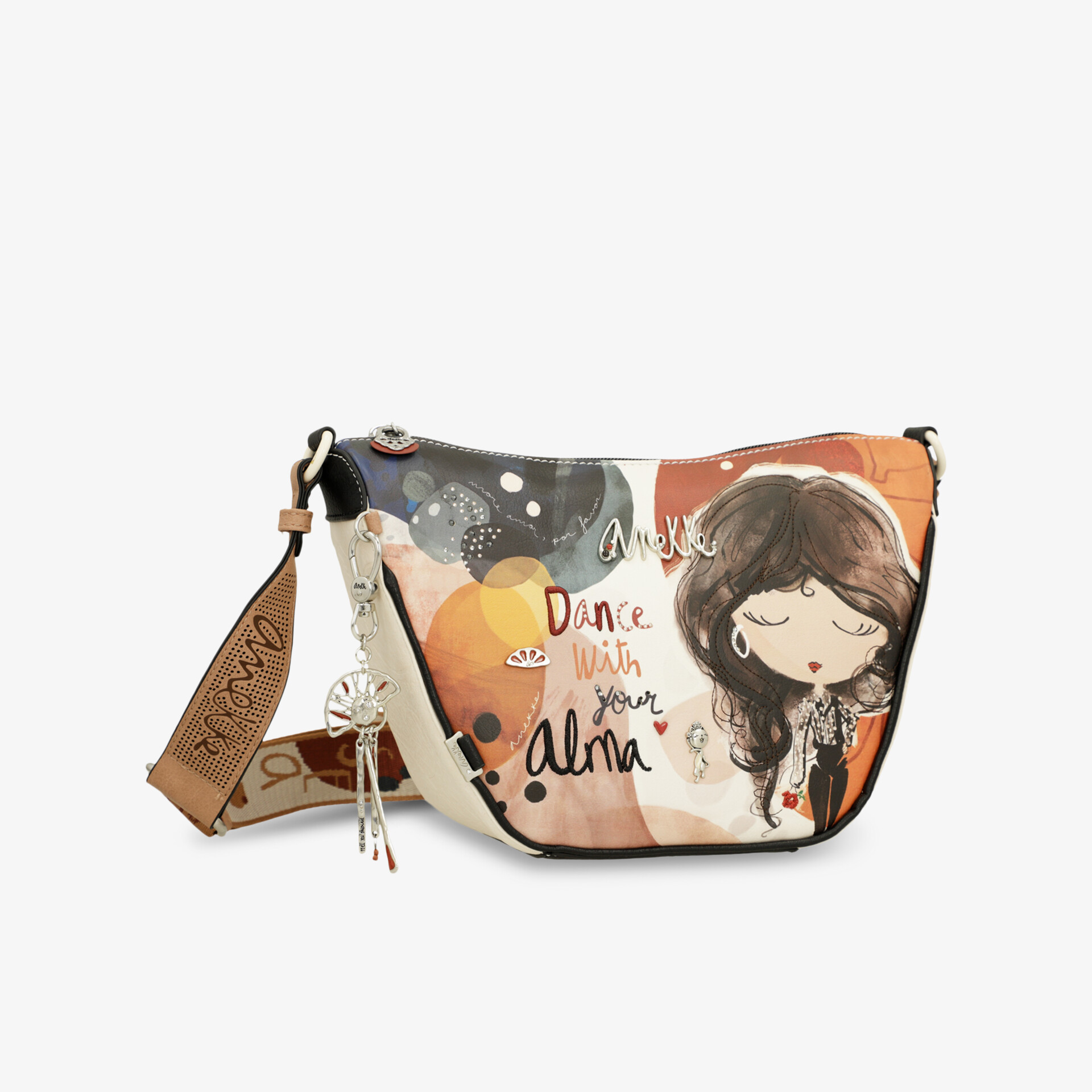 Modische Umhängetasche mit farbenfrohem handgemaltem Design und inspirierendem Schriftzug, ideal für den Alltag