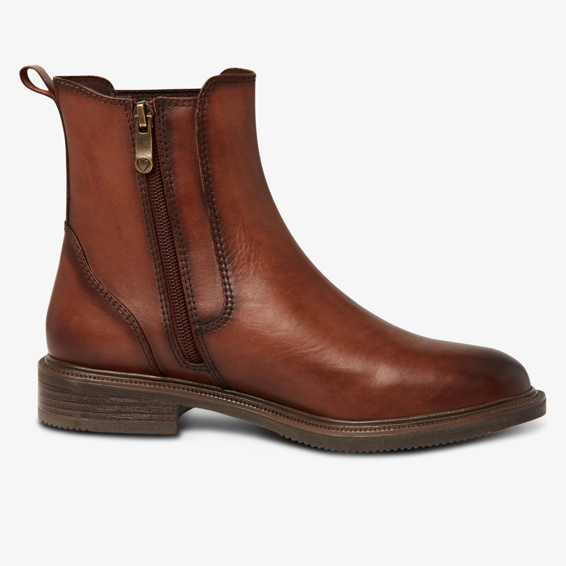 Eleganter Chelsea-Stiefel aus braunem Leder mit stabilem Reißverschluss und feiner Naht, robuste Sohle für Alltag