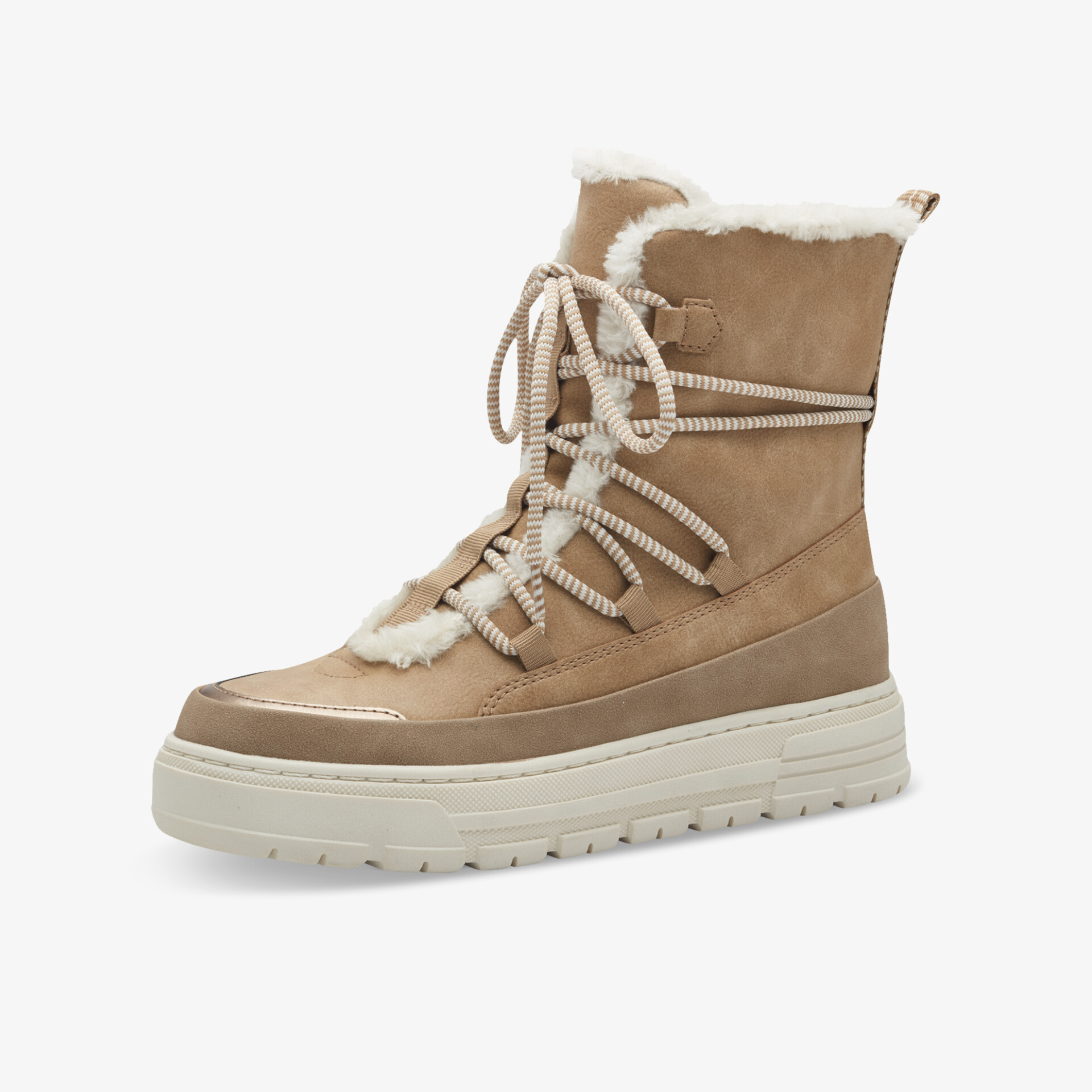 Beiger Winterstiefel mit weichem Innenfutter und robuster, rutschfester Sohle, modernem Sneaker-Design