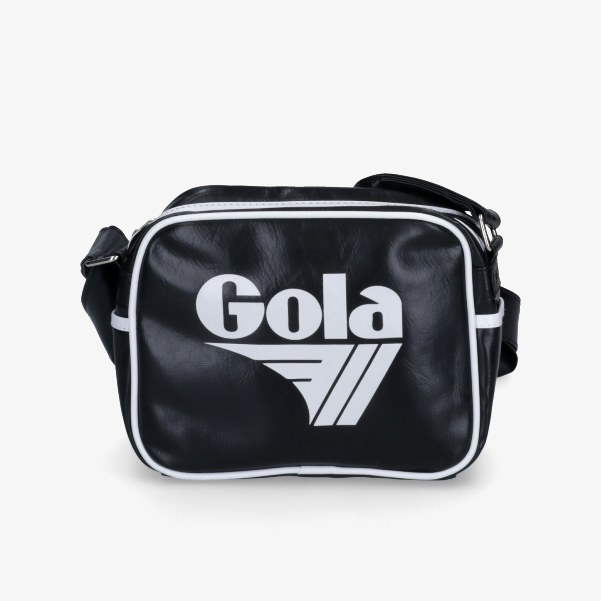 Schwarze Gola Umhängetasche mit weißem Logo, kompakt und robust für den Alltag und Freizeitaktivitäten