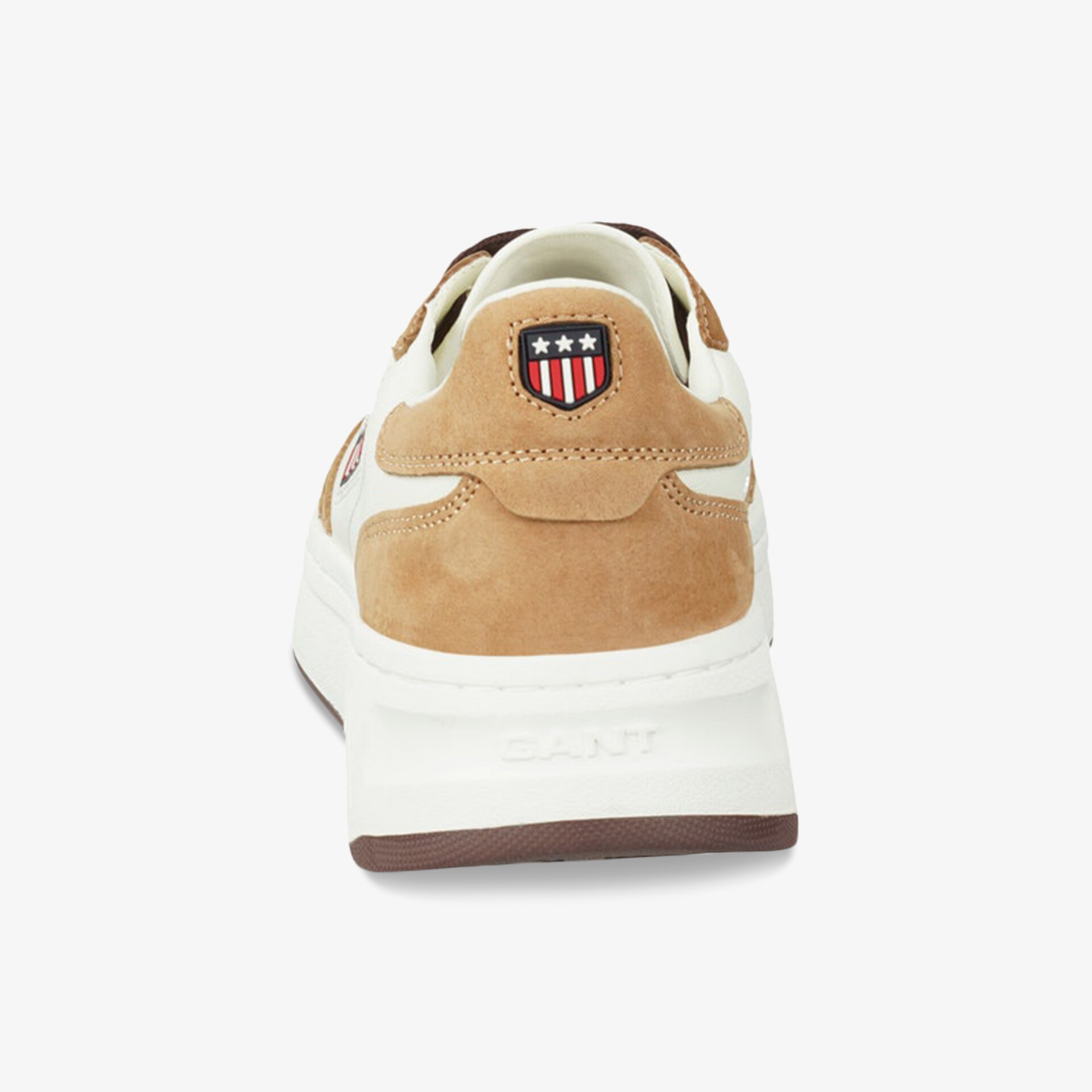 Moderner Sneaker in beige-weißer Lederoptik mit robustem Design und stilvollem Akzent.