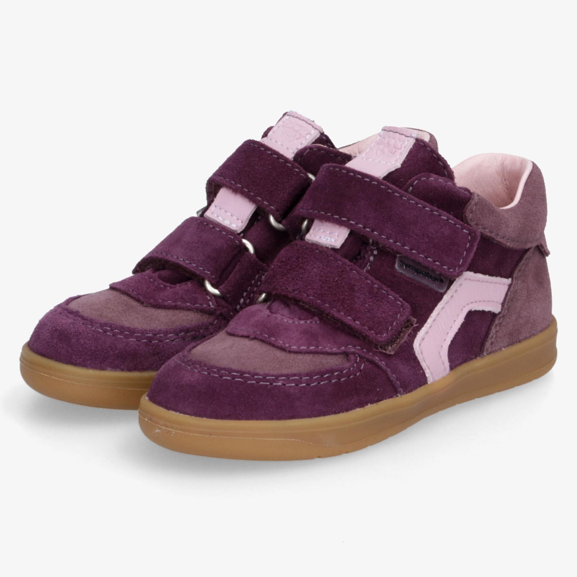 Bequeme Veloursleder Sneaker in Lila mit Klettverschlüssen und rutschfester Gummisohle, gepolsterter Kragen für optimalen Tragekomfort