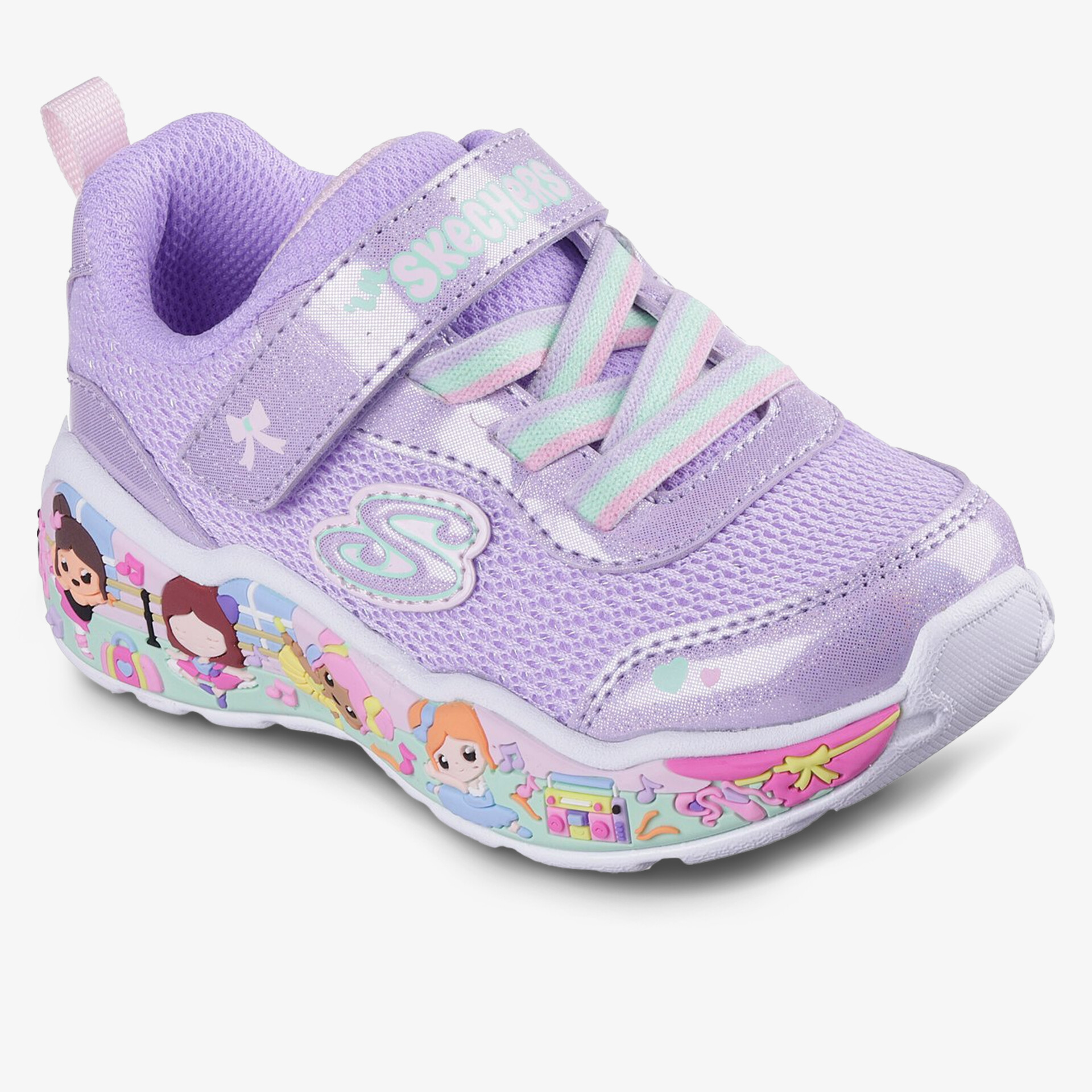 Lilafarbener Schuh mit Klettverschluss und Cartoon-Design, ideal für Komfort und Strapazierfähigkeit