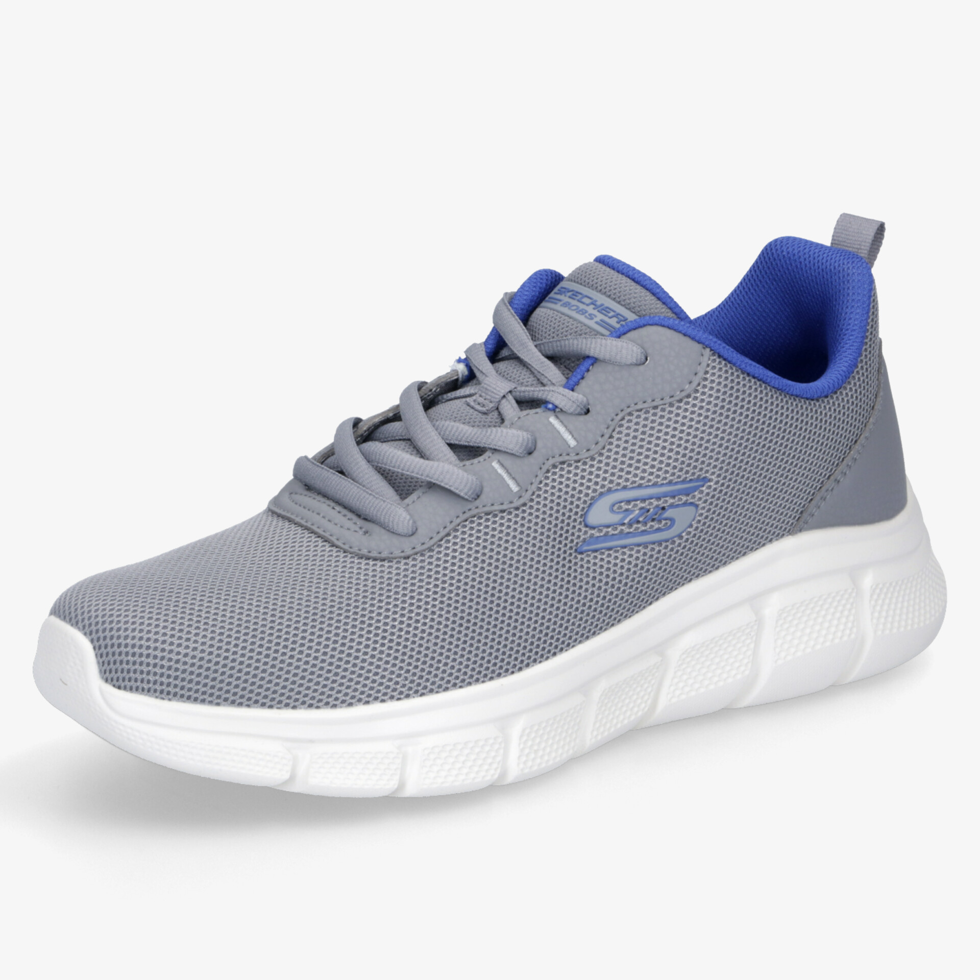 Grauer Sneaker mit blauer Innenverkleidung und gepolsterter Sohle für maximalen Komfort und Stil.