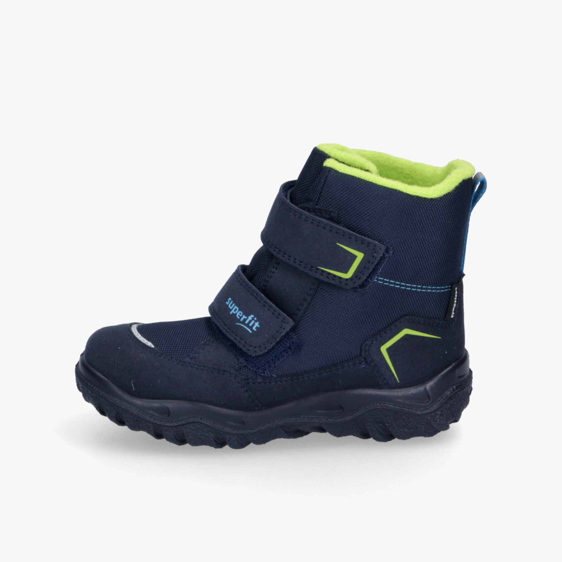 Robuster blauer Outdoor-Stiefel mit Klettverschluss, rutschfester Sohle und warmem Innenfutter