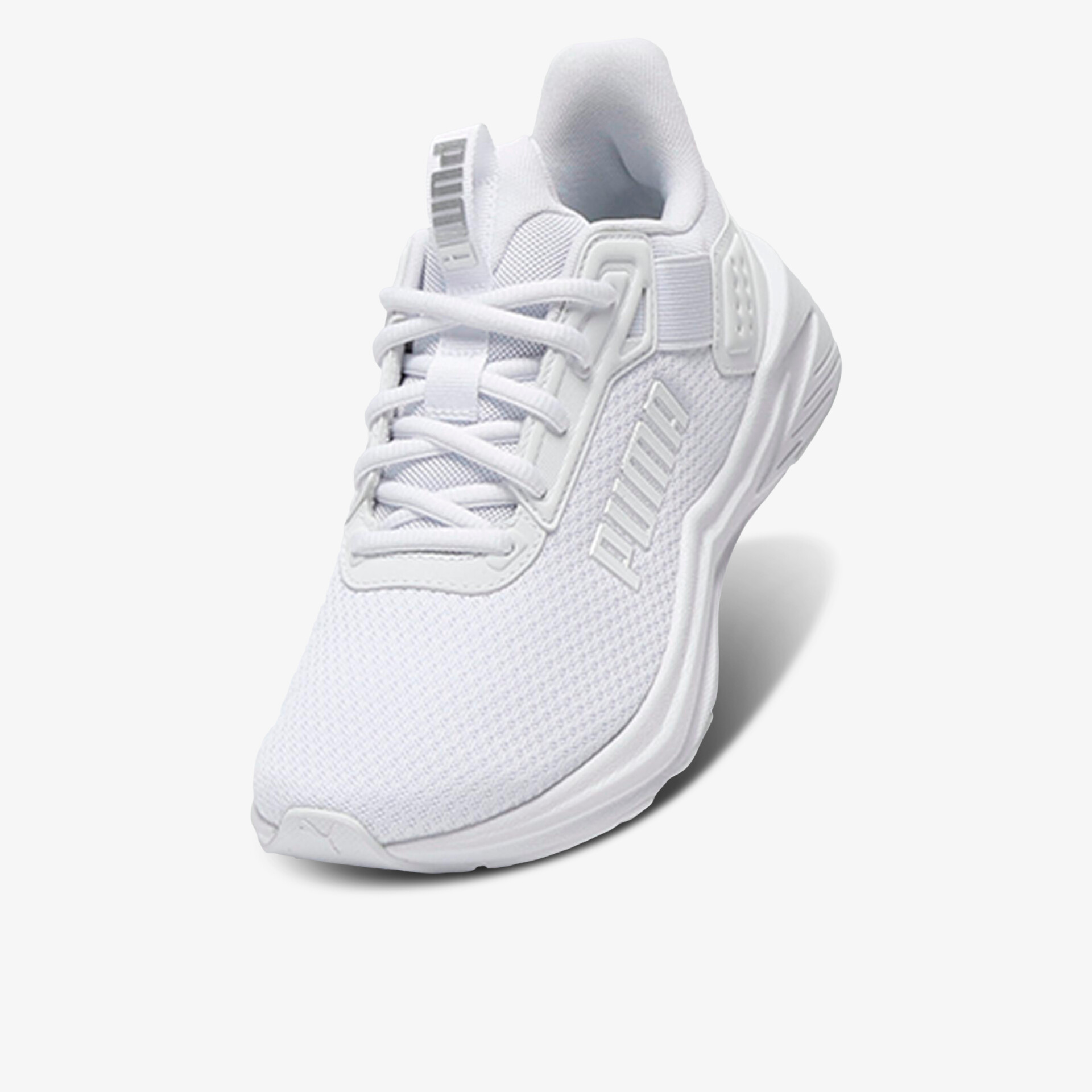 Leichter weißer Laufschuh mit atmungsaktivem Mesh, stoßdämpfender Sohle und bequemer Passform