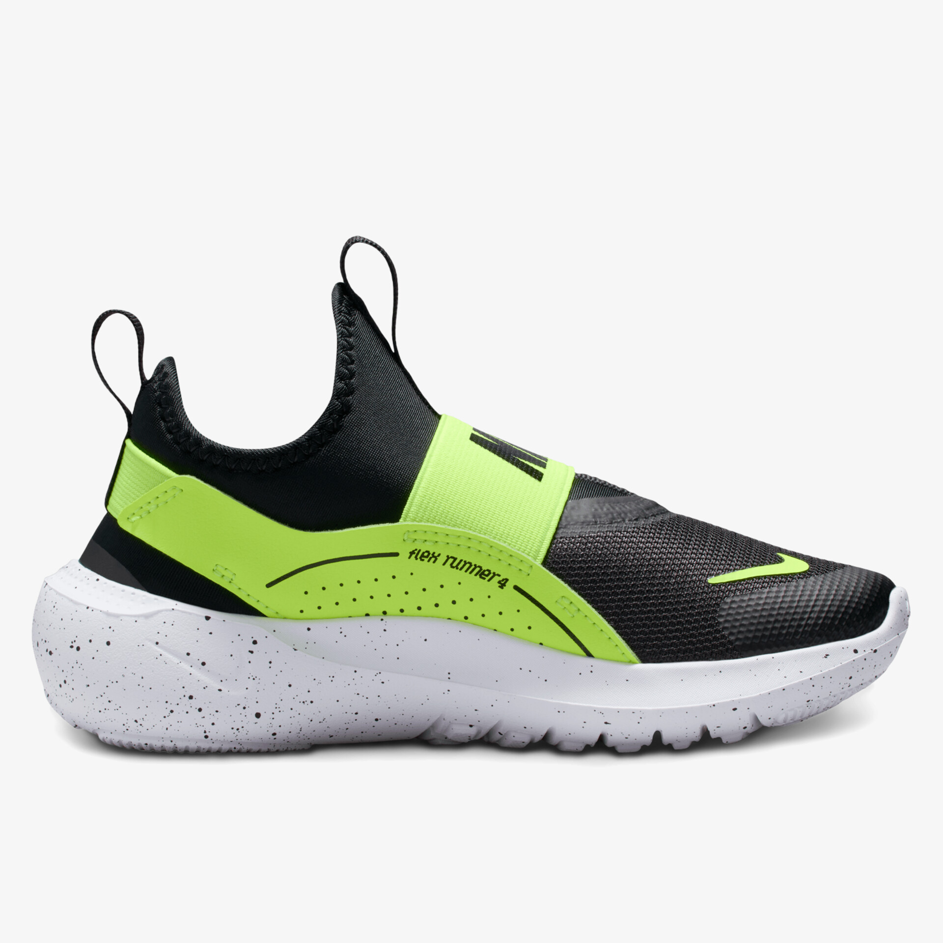 Moderner leichter Sportschuh mit elastischem Obermaterial und gedämpfter, rutschfester Sohle in schwarz und neongrün