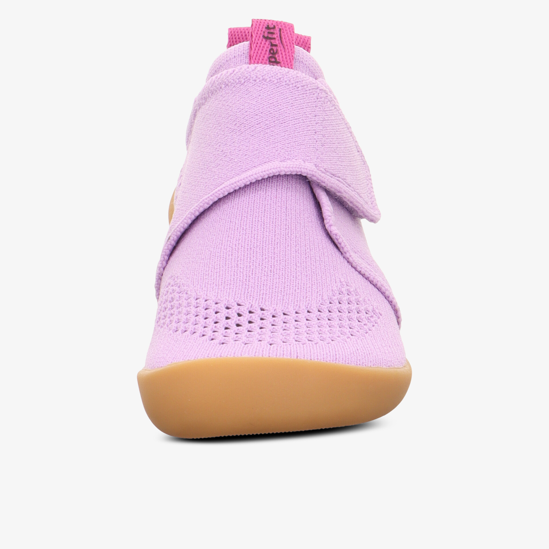 Leichter rosa Sneaker mit atmungsaktivem Material und flexibler Passform, Vorderansicht mit rutschfester Sohle sichtbar