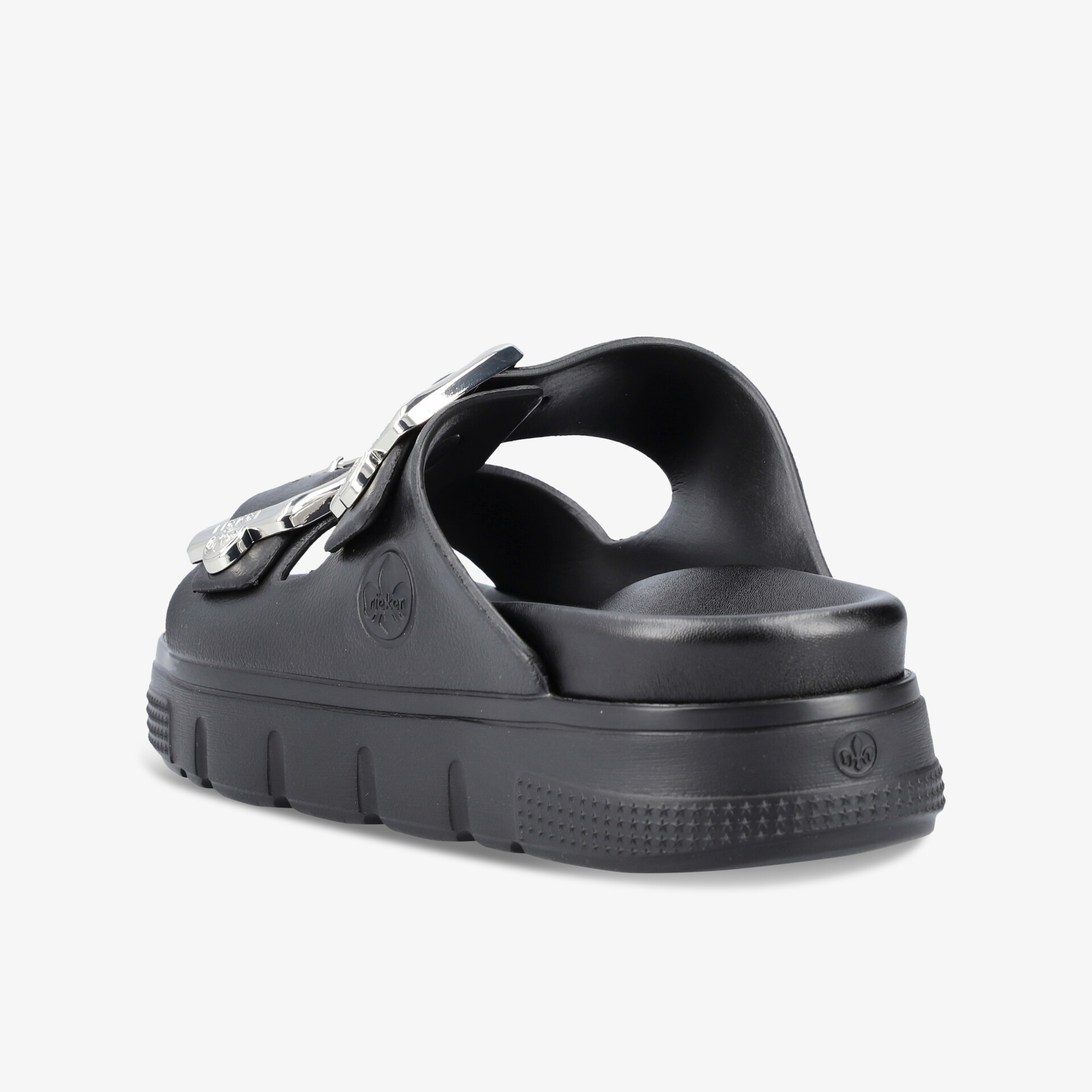 Schwarze Sandale mit verstellbarem Riemen und profilierter, rutschfester Sohle für optimalen Komfort