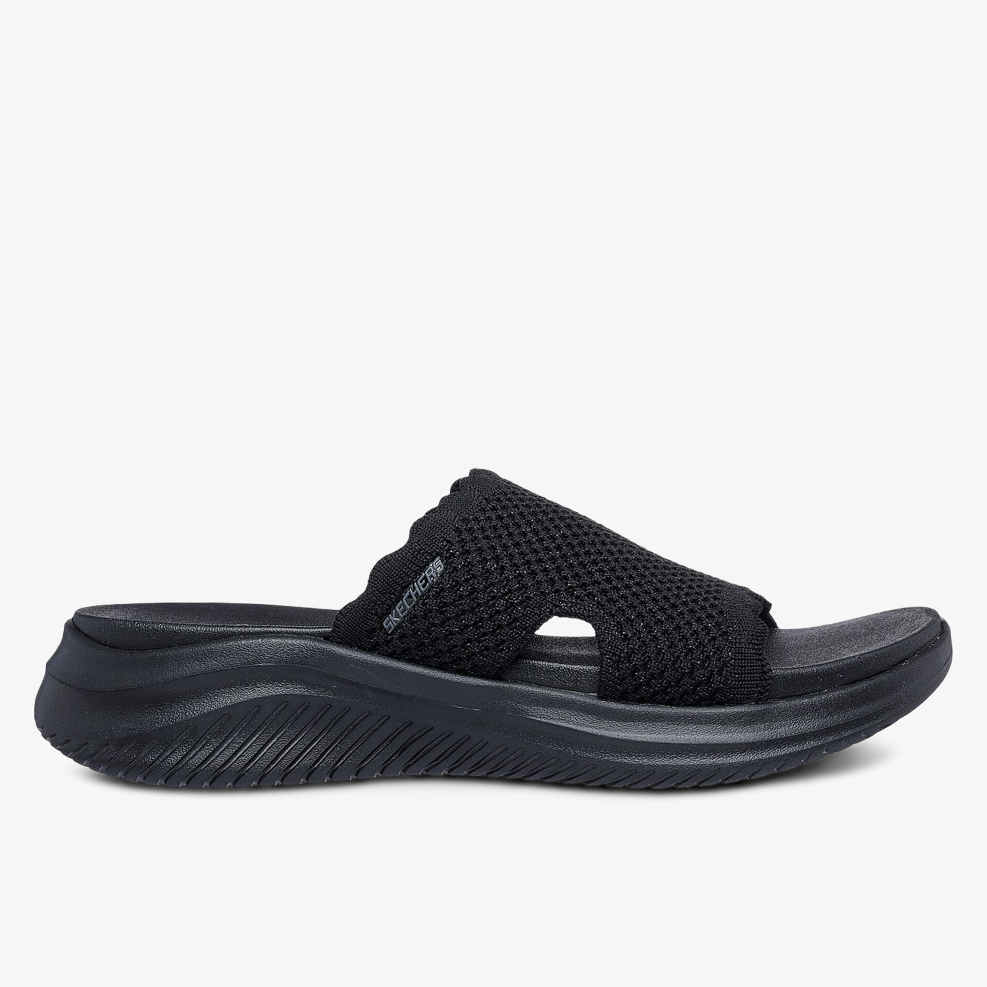 Bequeme und stilvolle schwarze Sandale mit atmungsaktivem Mesh und ergonomischer Sohle.