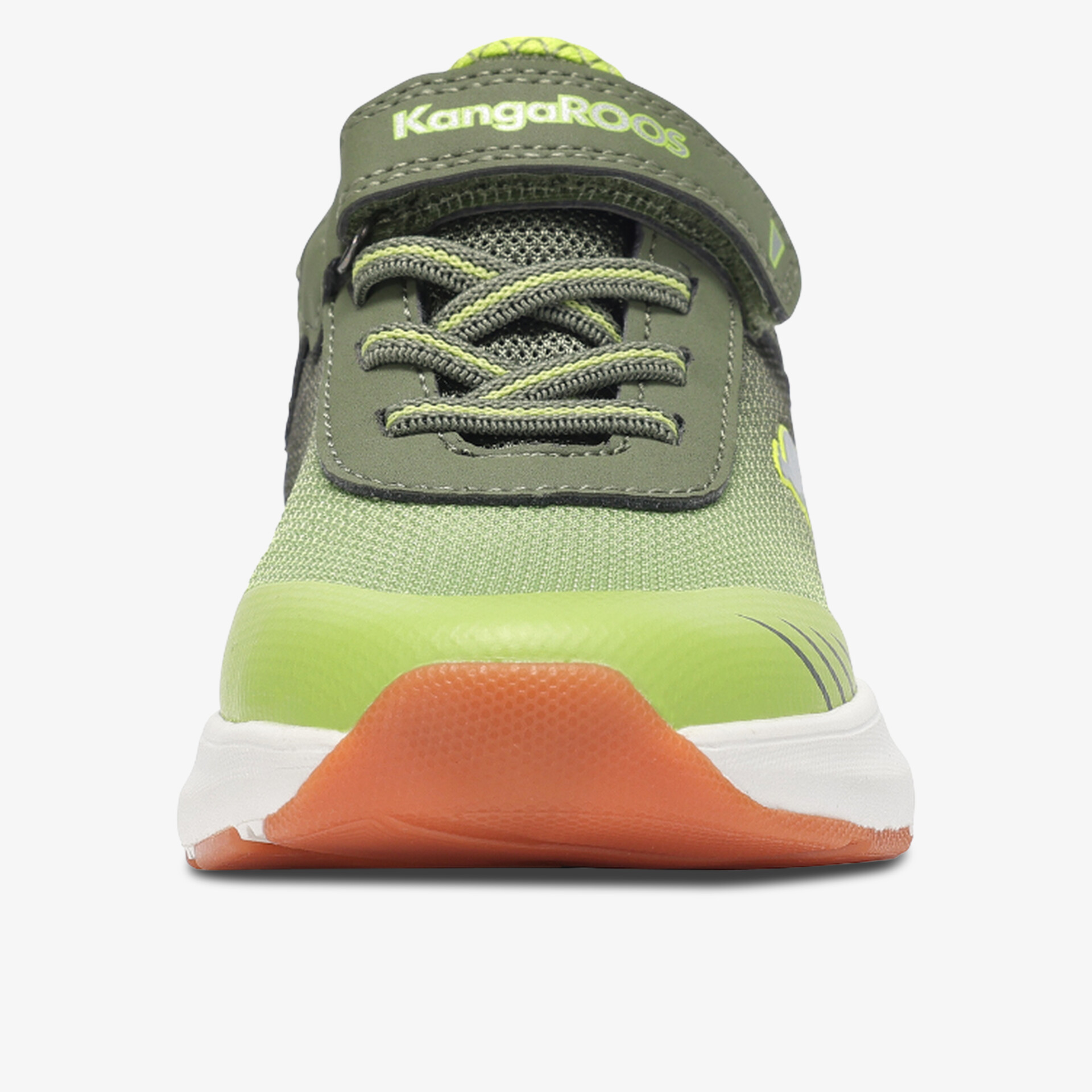 Sportlicher grüner Schuh mit Klettverschluss, flexibler Sohle und bequemer Passform, Frontansicht