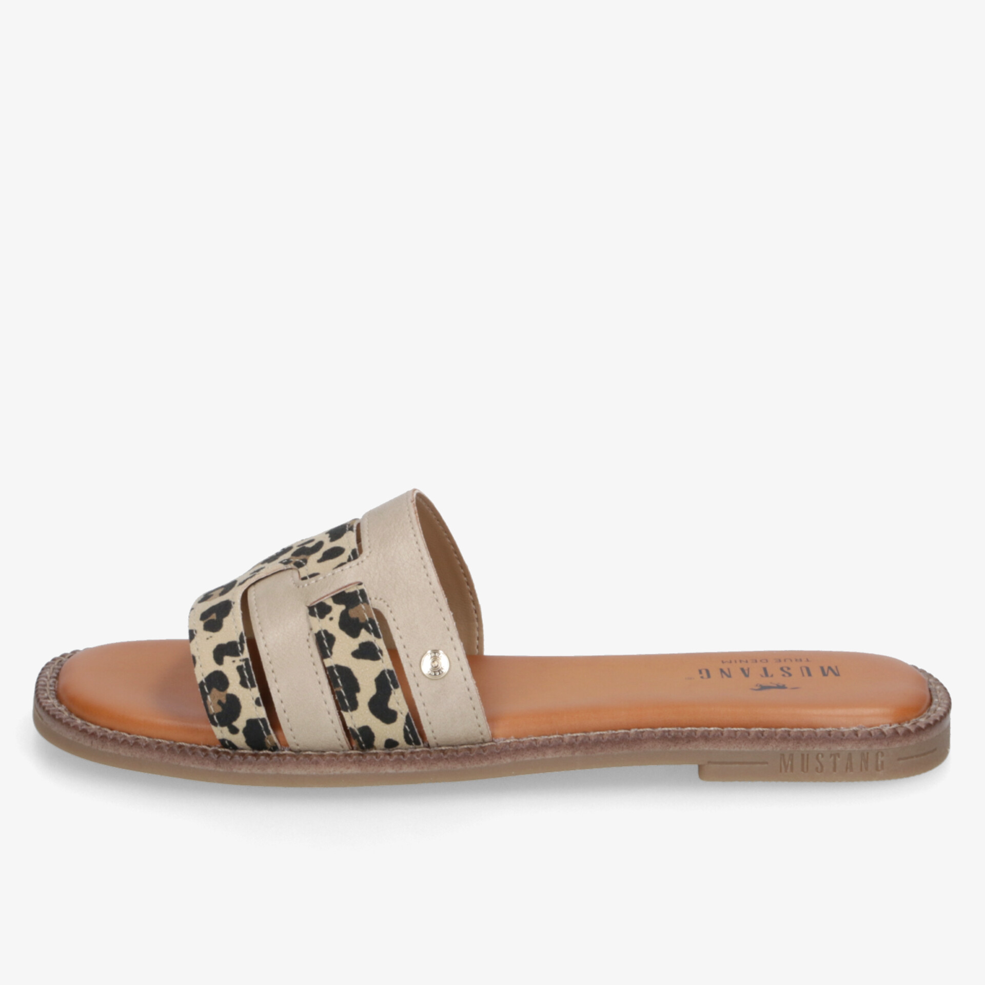 Bequeme Sandale mit flacher Sohle und modischem Leopardenmuster, offener Zeh, ideal für warmes Wetter