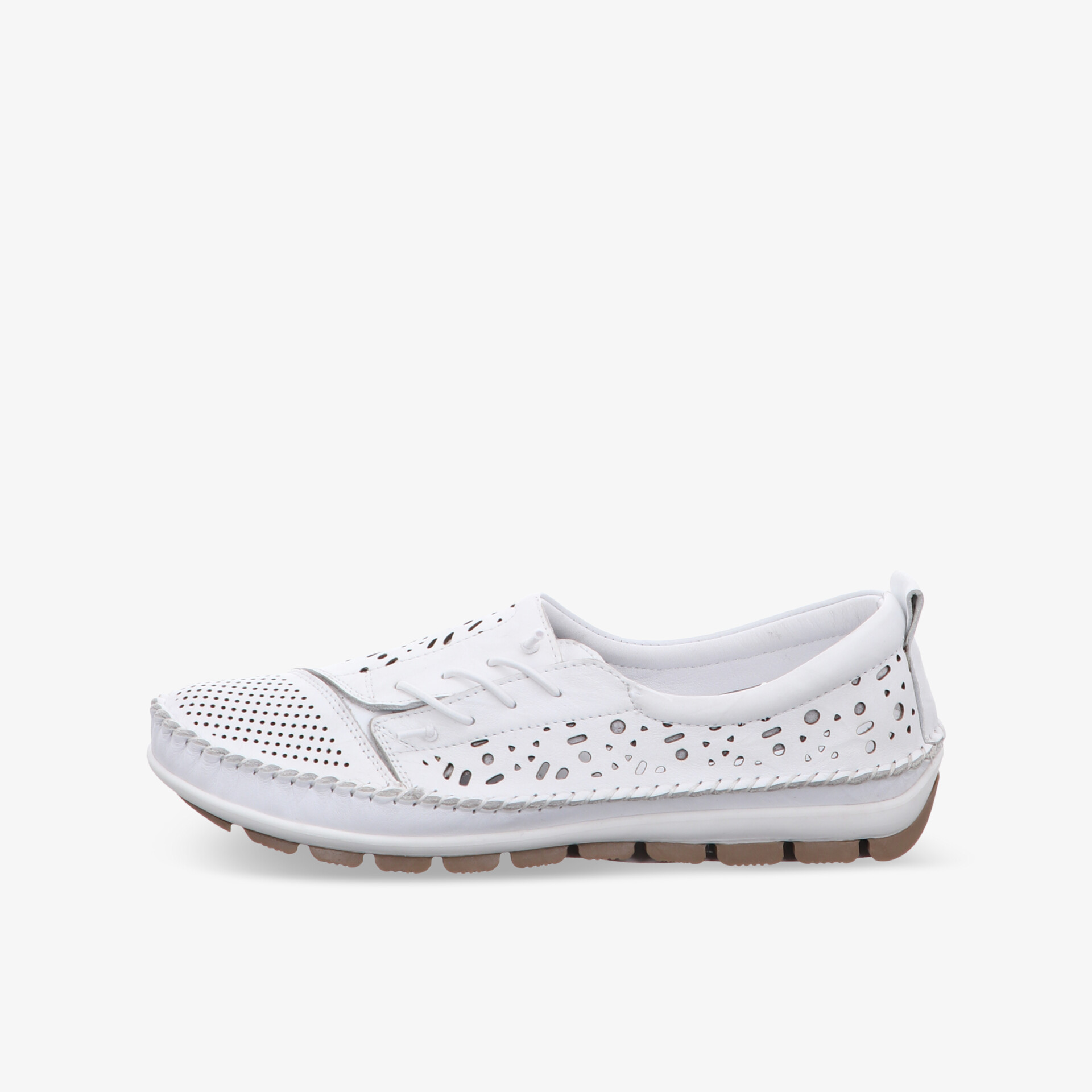 Leichter weißer Schuh mit atmungsaktivem perforiertem Material und flexibler Sohle für bequemen Alltag