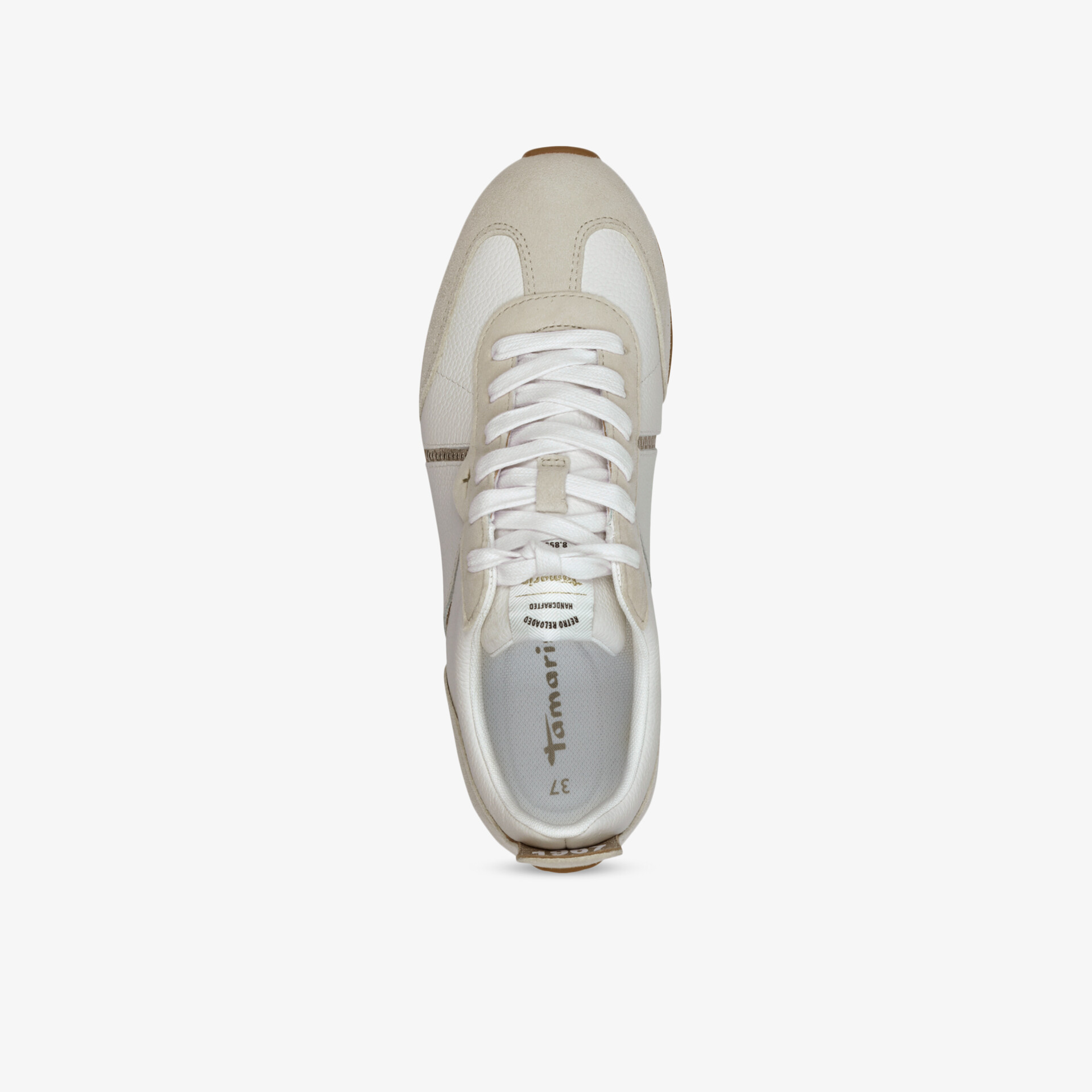 Schuh in heller Farbe mit bequemer Passform und moderner Schnürung, leichte und atmungsaktive Materialien sichtbar