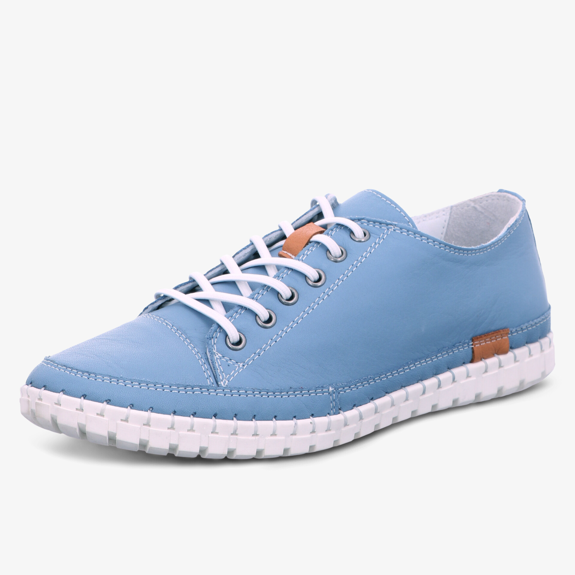 Stylischer blauer Sneaker mit weißer Sohle und Schnürung, ideal für Alltag und Freizeit.