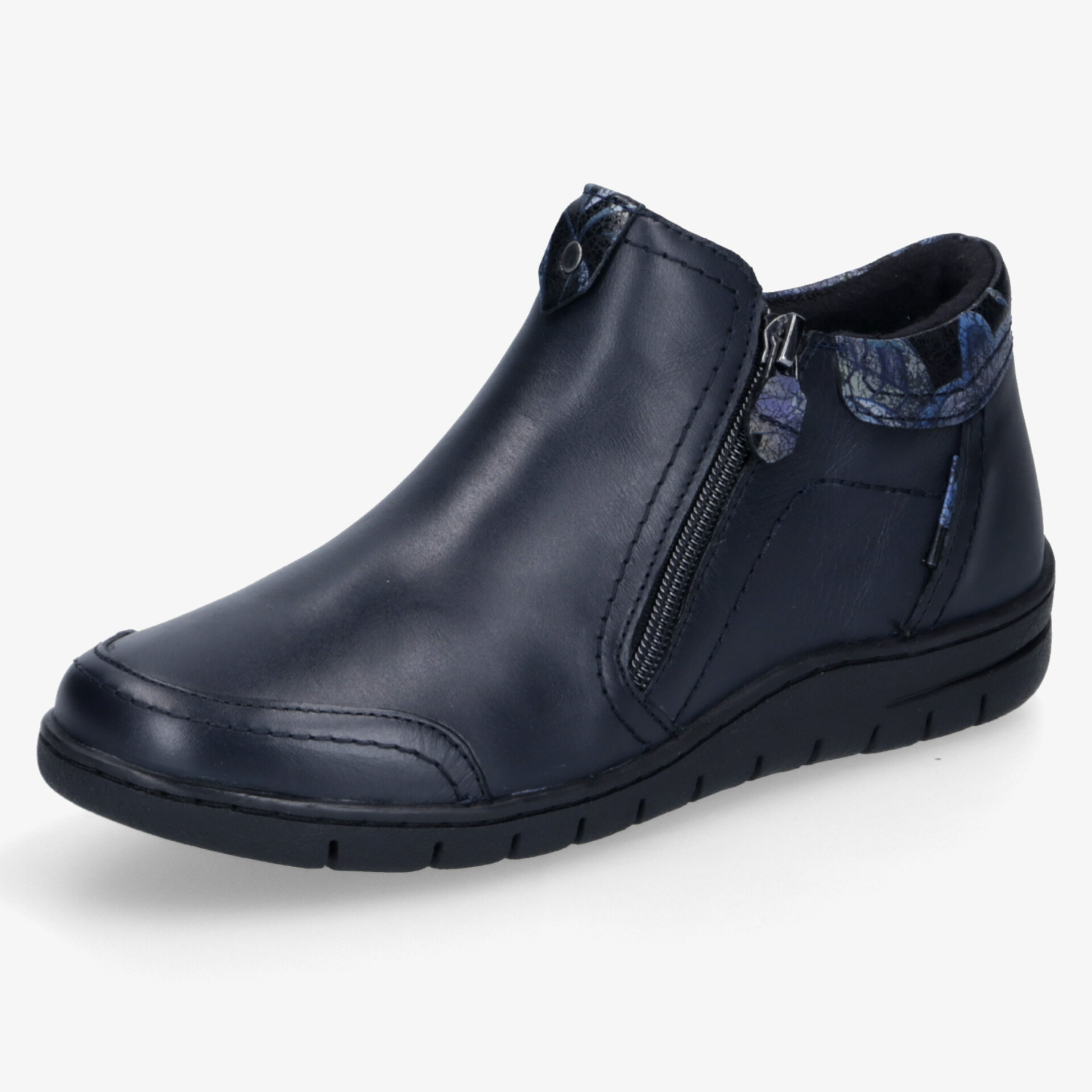 Komfortabler dunkelblauer Schuh mit Reißverschluss, rutschfester Sohle und modernem, robustem Design