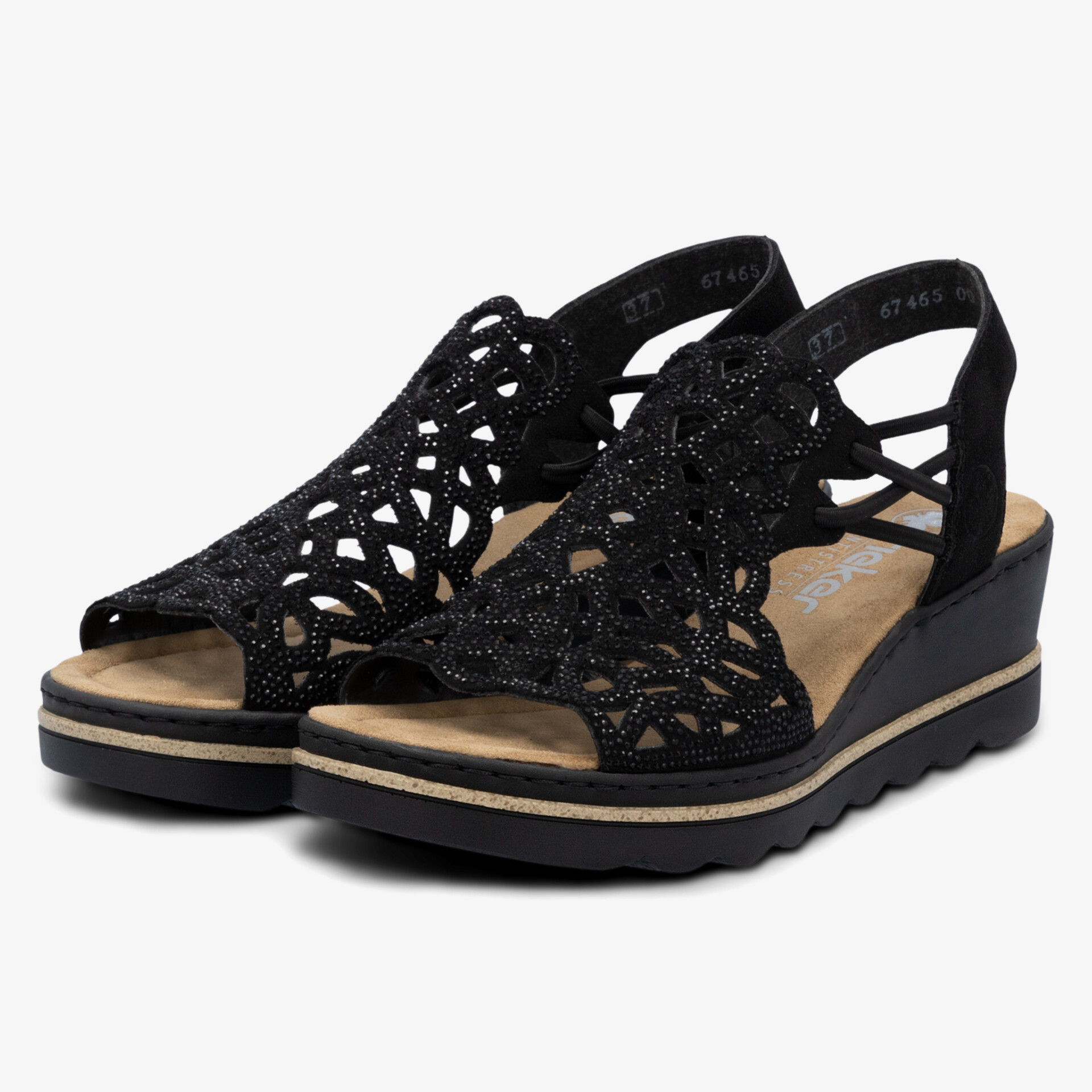 Schwarze Sandalen mit bequemen Keilabsatz und luftiger, stilvoller Riemchenoptik für sommerlichen Komfort