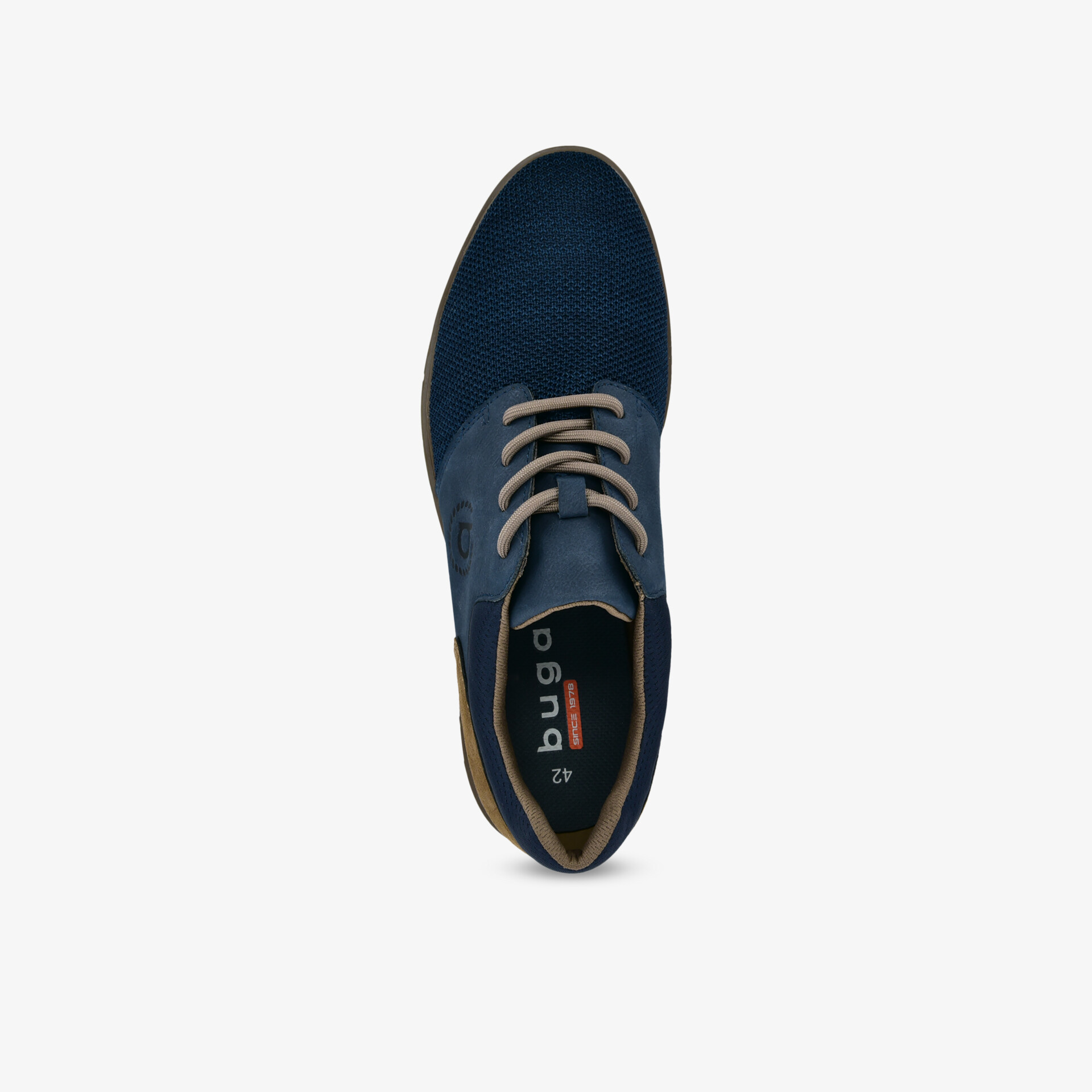 Moderne dunkelblaue Schuhe mit Schnürsenkeln, komfortable Passform und robustem Material in Draufsicht