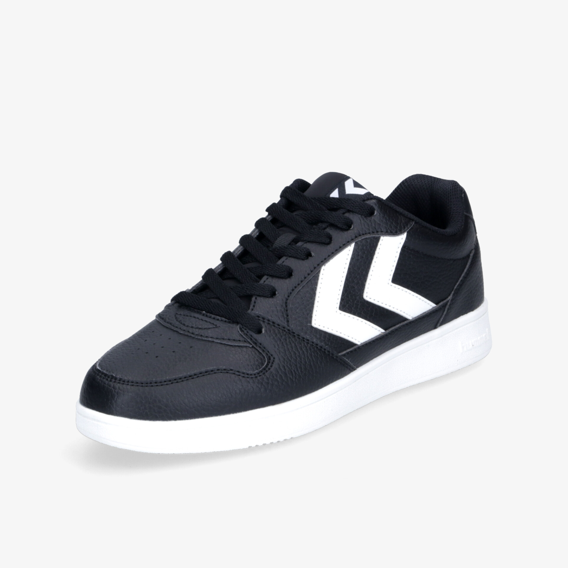 Schwarzer Sportschuh mit weißem Muster, sportlich und komfortabel, leichte Sohlenstruktur