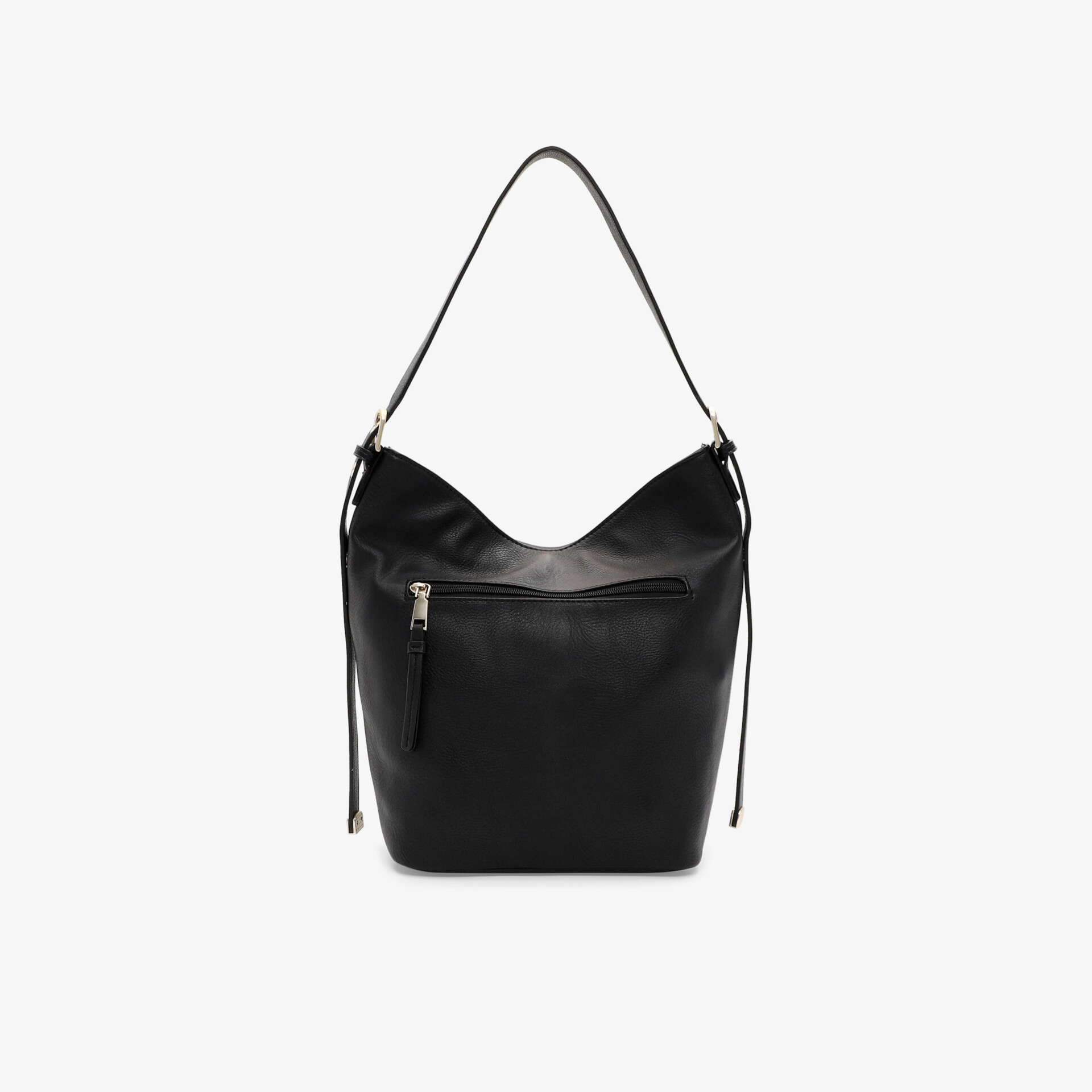 Schwarze elegante Tasche mit geräumigem Hauptfach und Reißverschluss, moderne und praktische Form