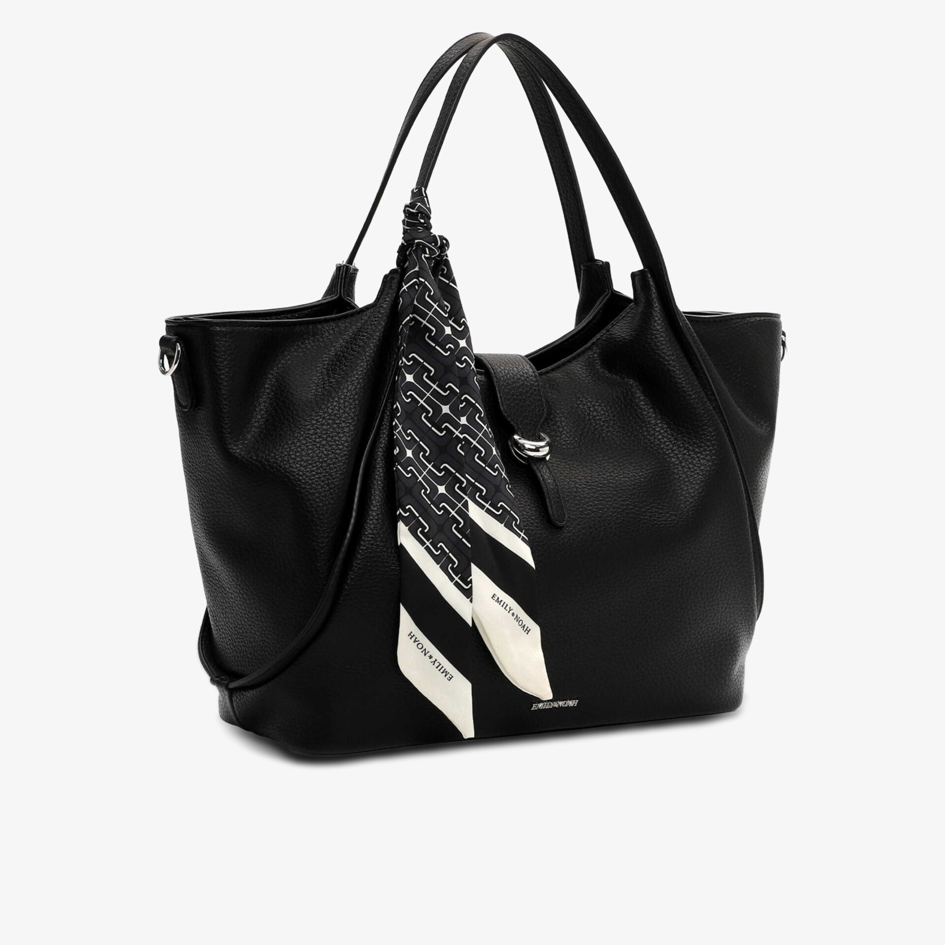 Elegante schwarze Tasche mit großem Stauraum und modischem Tuch, robust und vielseitig kombinierbar