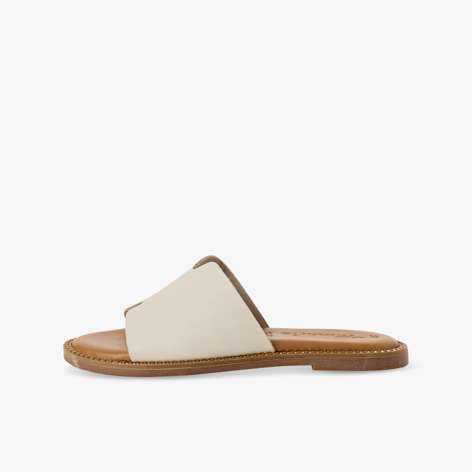 Leichte und bequeme Ledersandale mit offener Form und flacher Sohle, ideal für sommerlichen Tragekomfort