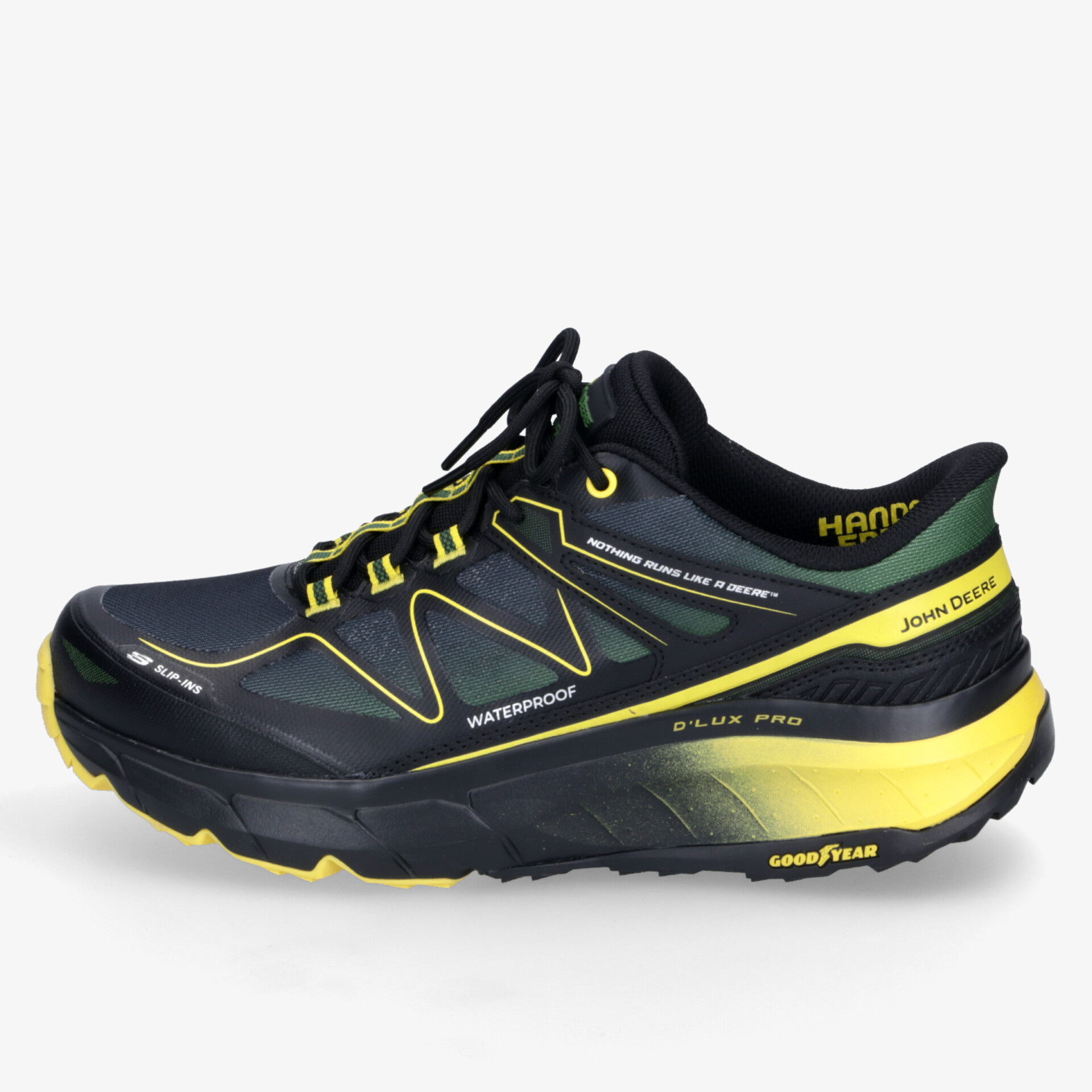 Sportlicher gelb-schwarzer Schuh mit rutschfester Sohle und bequemer, atmungsaktiver Passform