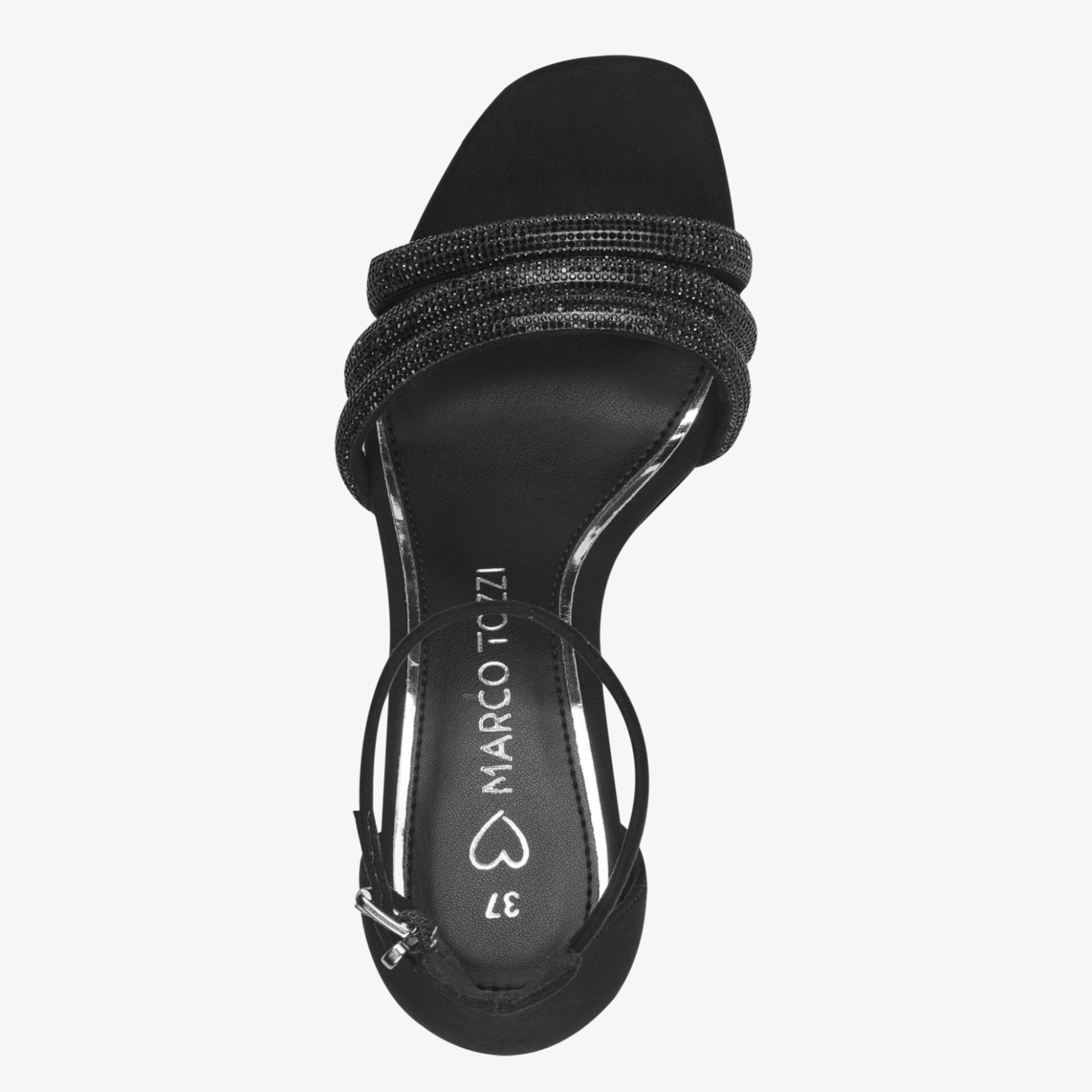 Eleganter schwarzer Riemchenschuh in Draufsicht mit feiner Verarbeitung und bequemer Passform