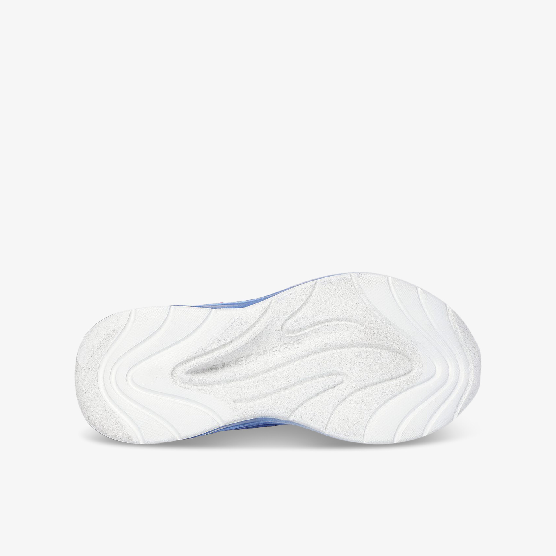 Weiße Sportschuhsohle mit blauem Akzent, rutschfestes und flexibles Profil für optimalen Halt und Komfort