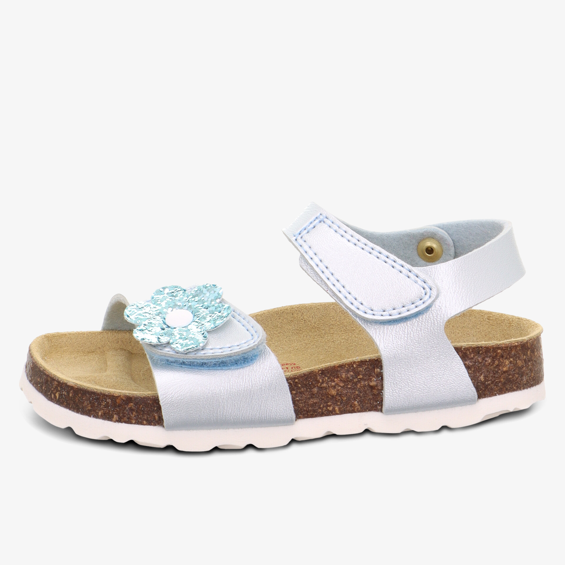 Weiß verstellbare Sandale mit Blumendekor und komfortablem Fußbett für angenehmes Tragen